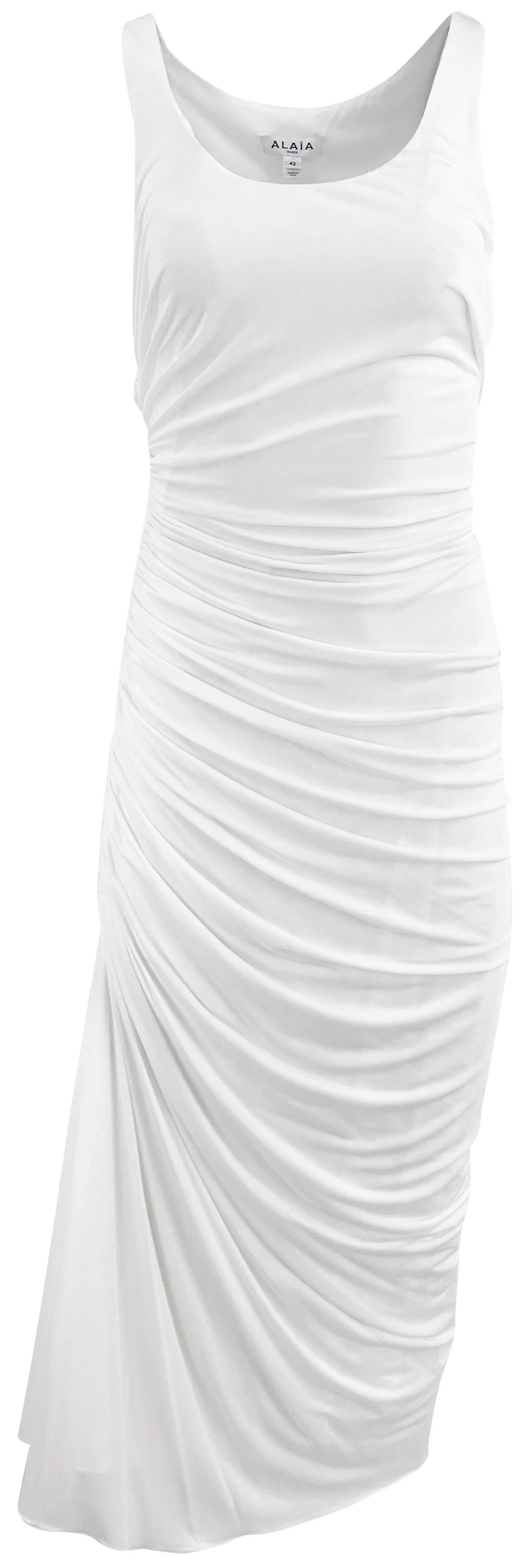 Alaia Gathered Jersey Knit Dress in Blanc
