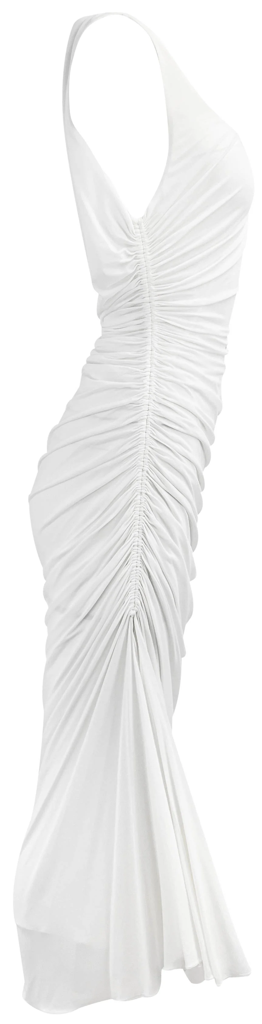 Alaia Gathered Jersey Knit Dress in Blanc - Image 3