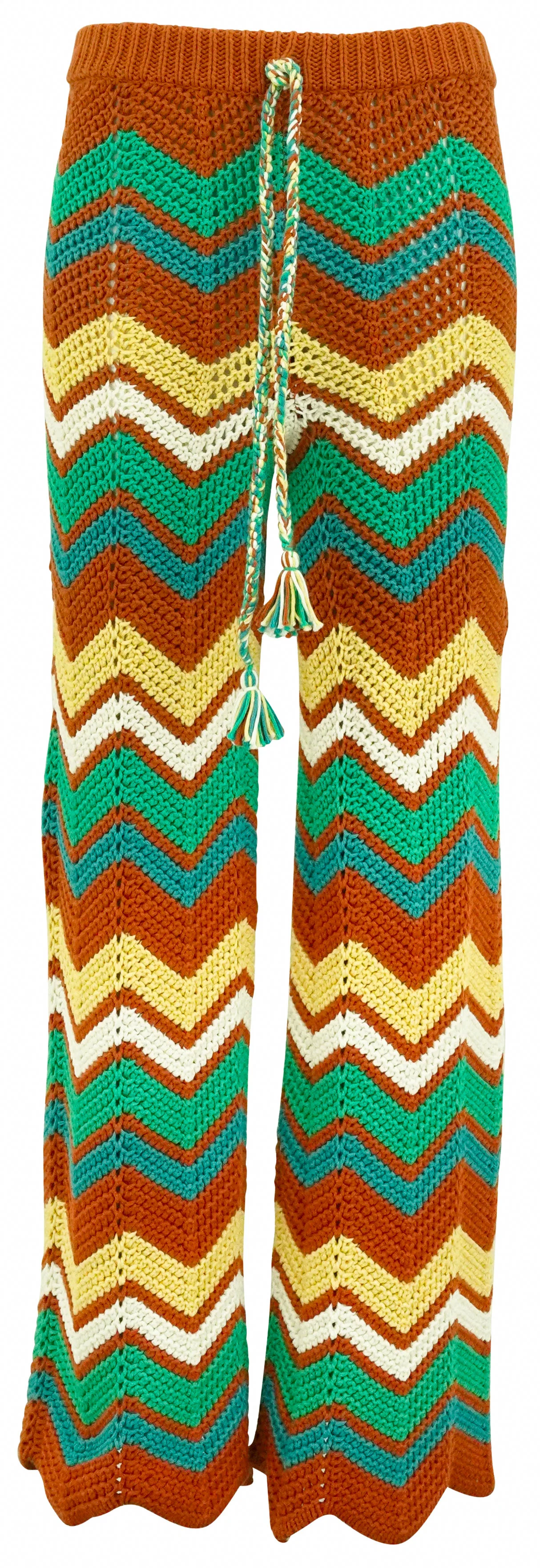 Alanui Kaleidoscopic Chevron Knit Pants in Rust Multi