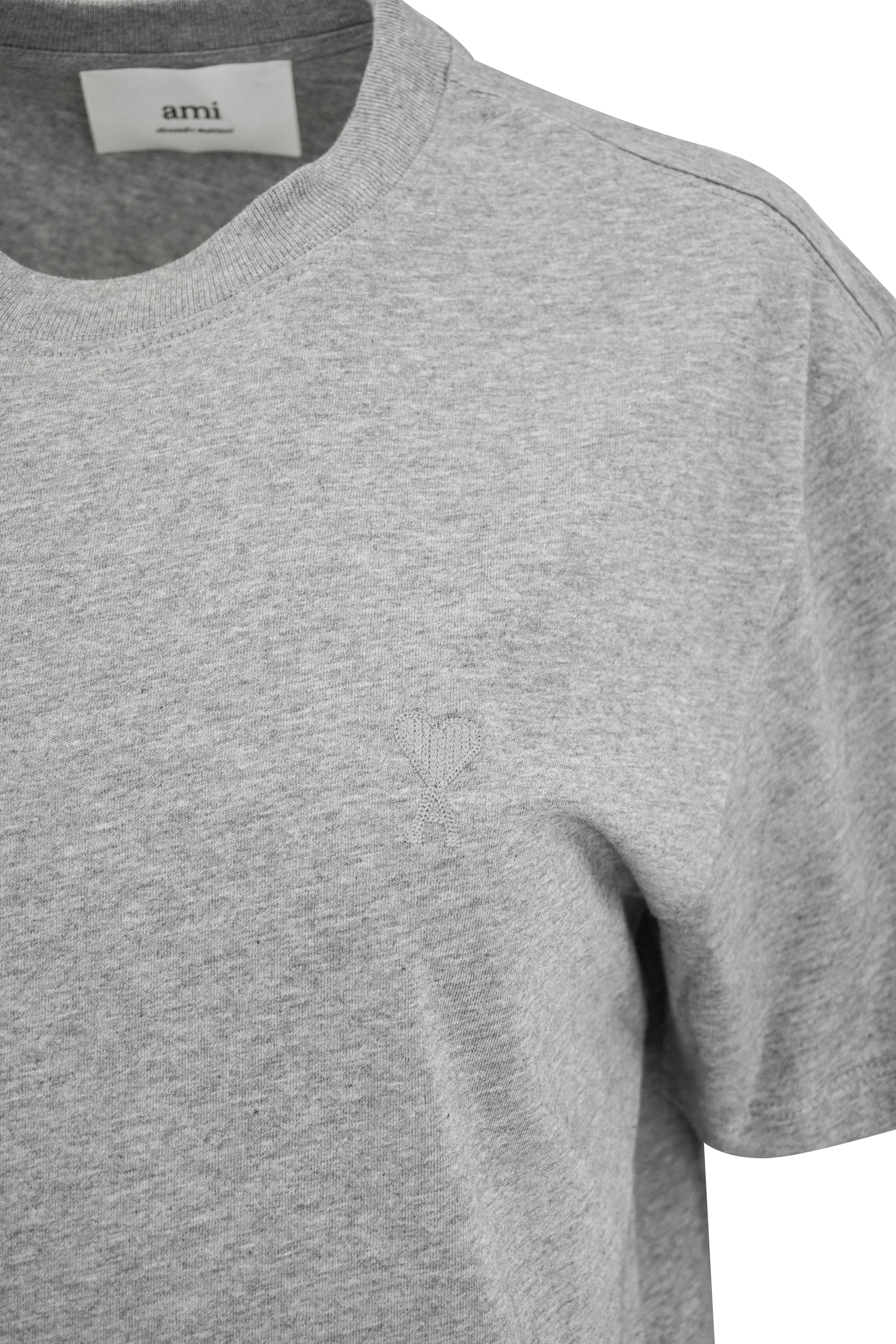 Ami Embroidered Logo Tee in Grey - Image 3