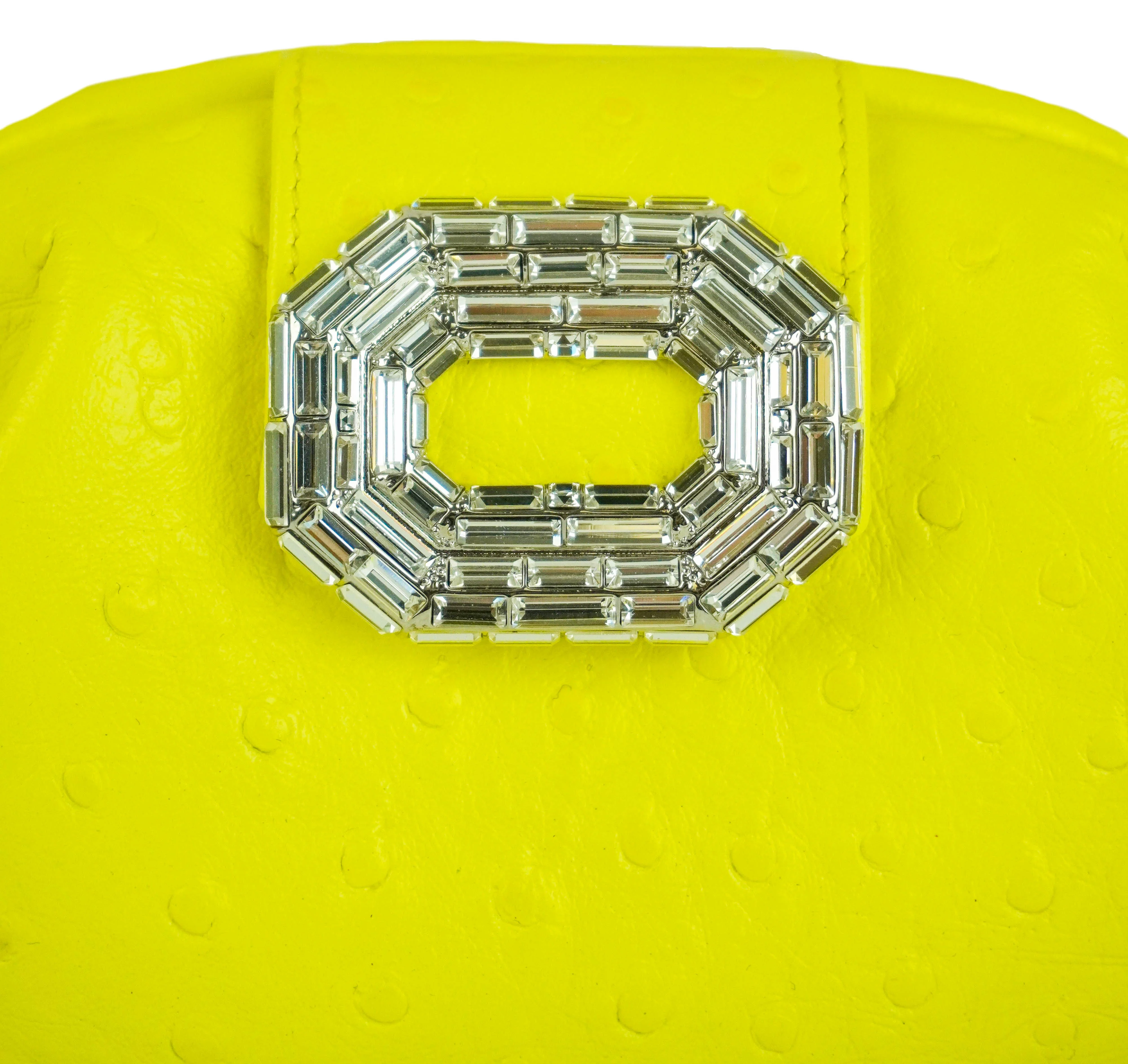Amina Muaddi Camelia Ostrich Embossed Clutch in Yellow - Image 4