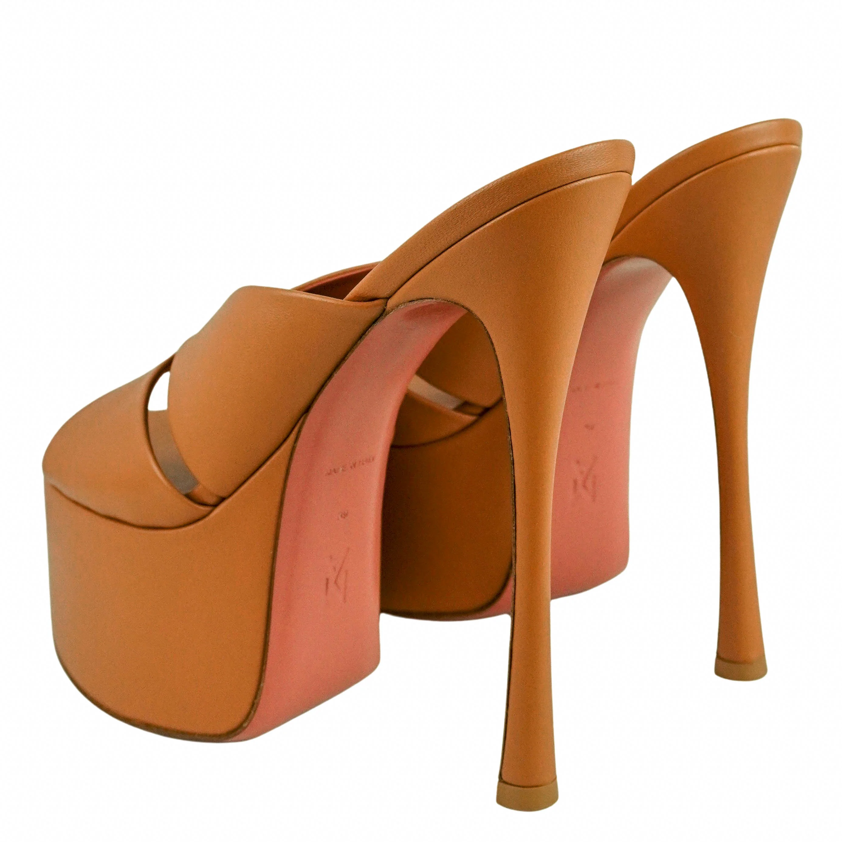 Amina Muaddi Salma Slipper Plateau Heels in Latte - Image 4