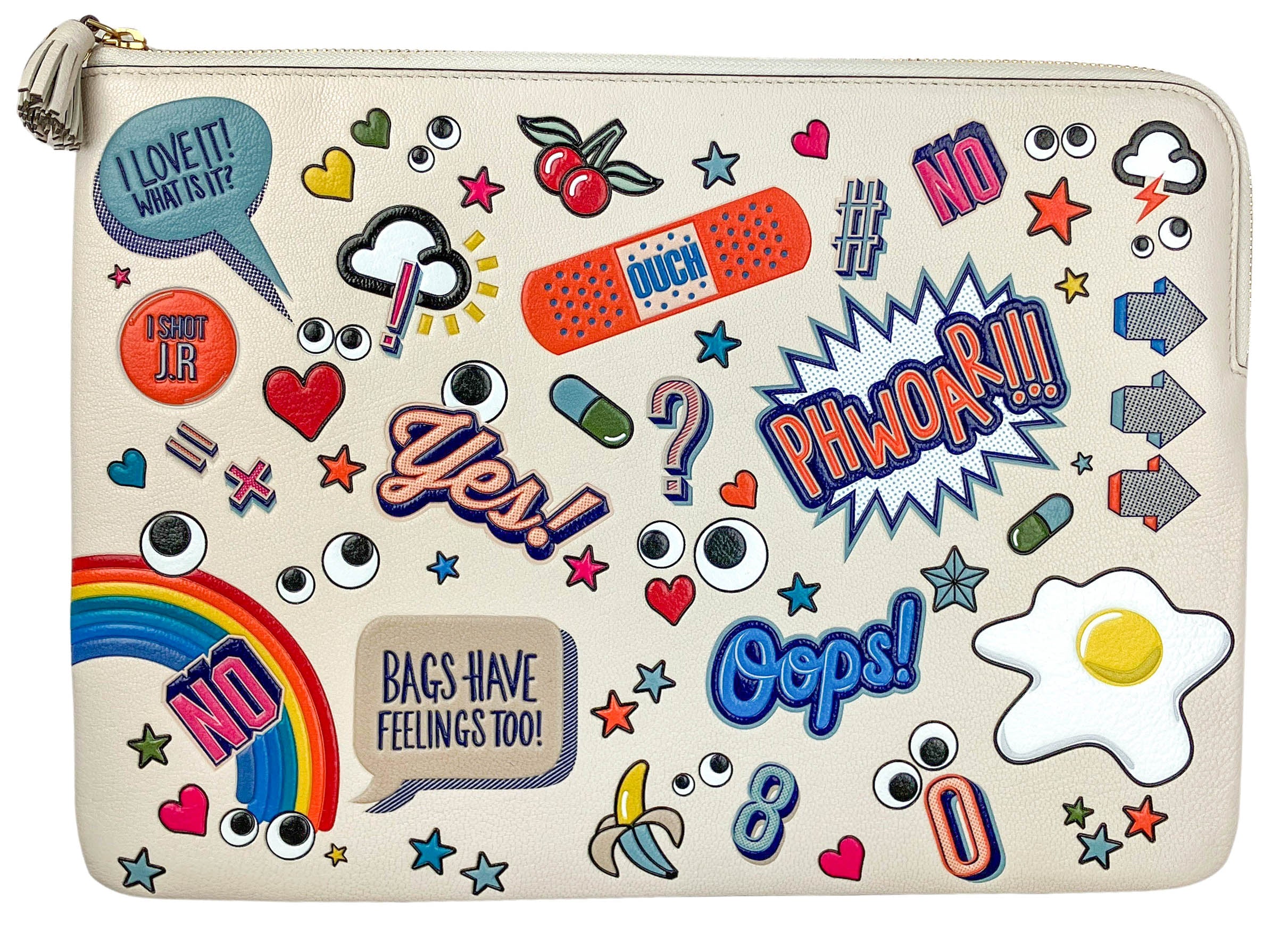 Anya Hindmarch All Over Stickers Laptop Case in Chalk