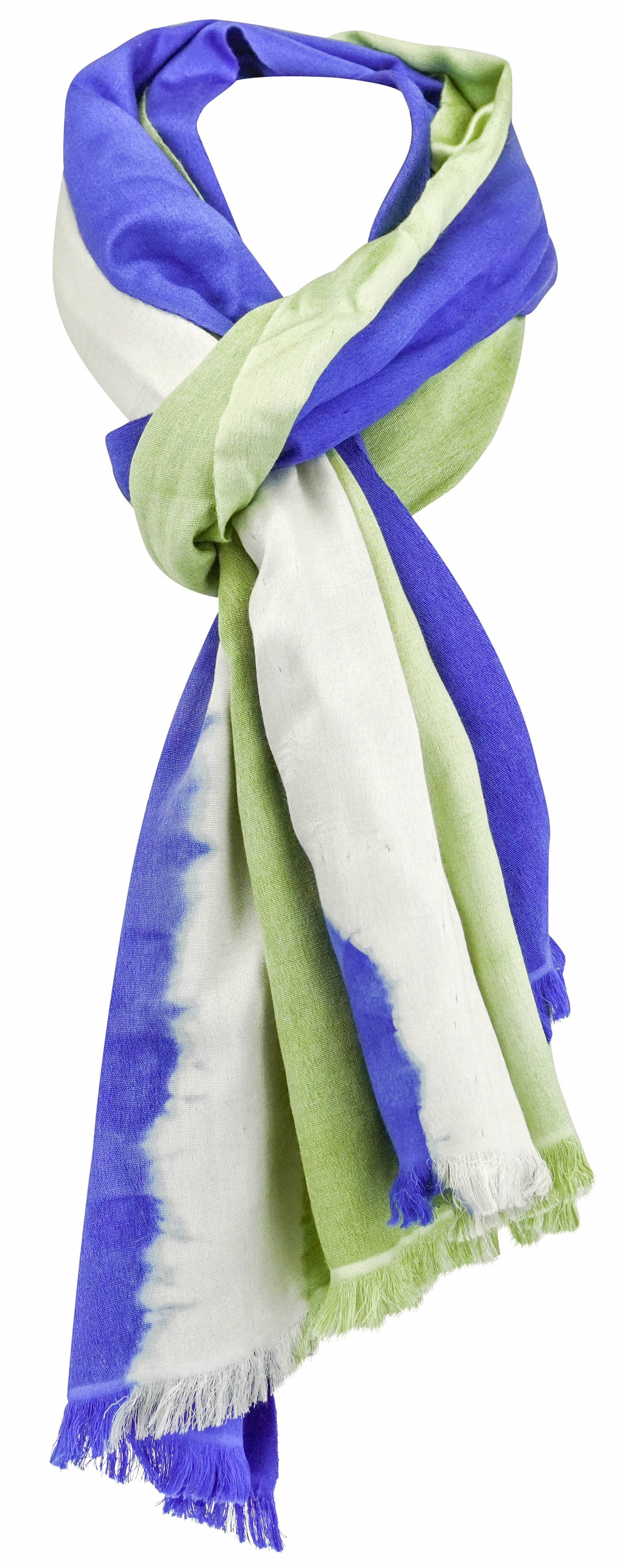 Bajra Cashmere and Silk Tie-Dye Sarf in Blue/White/Green
