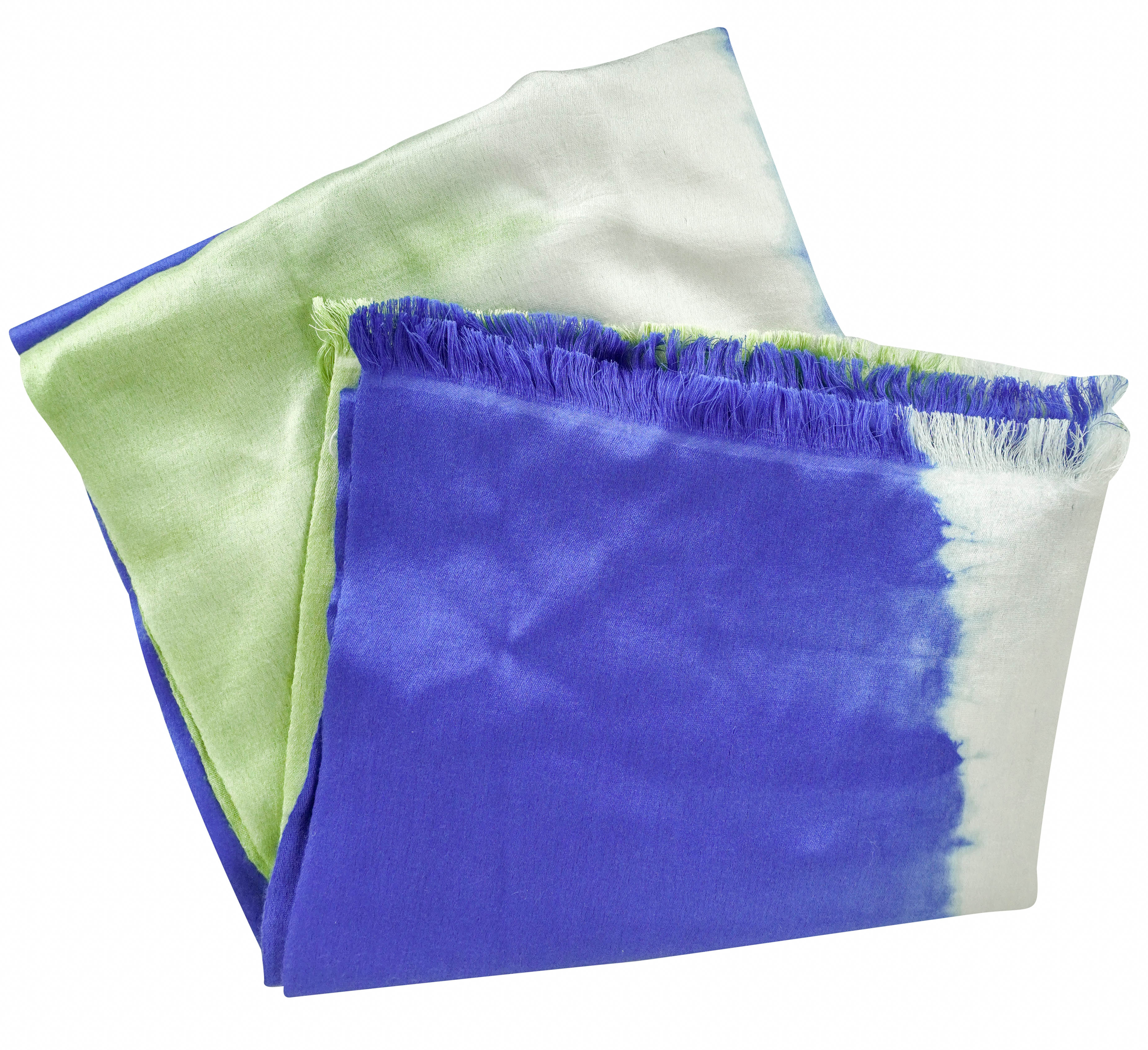 Bajra Cashmere and Silk Tie-Dye Sarf in Blue/White/Green - Image 2