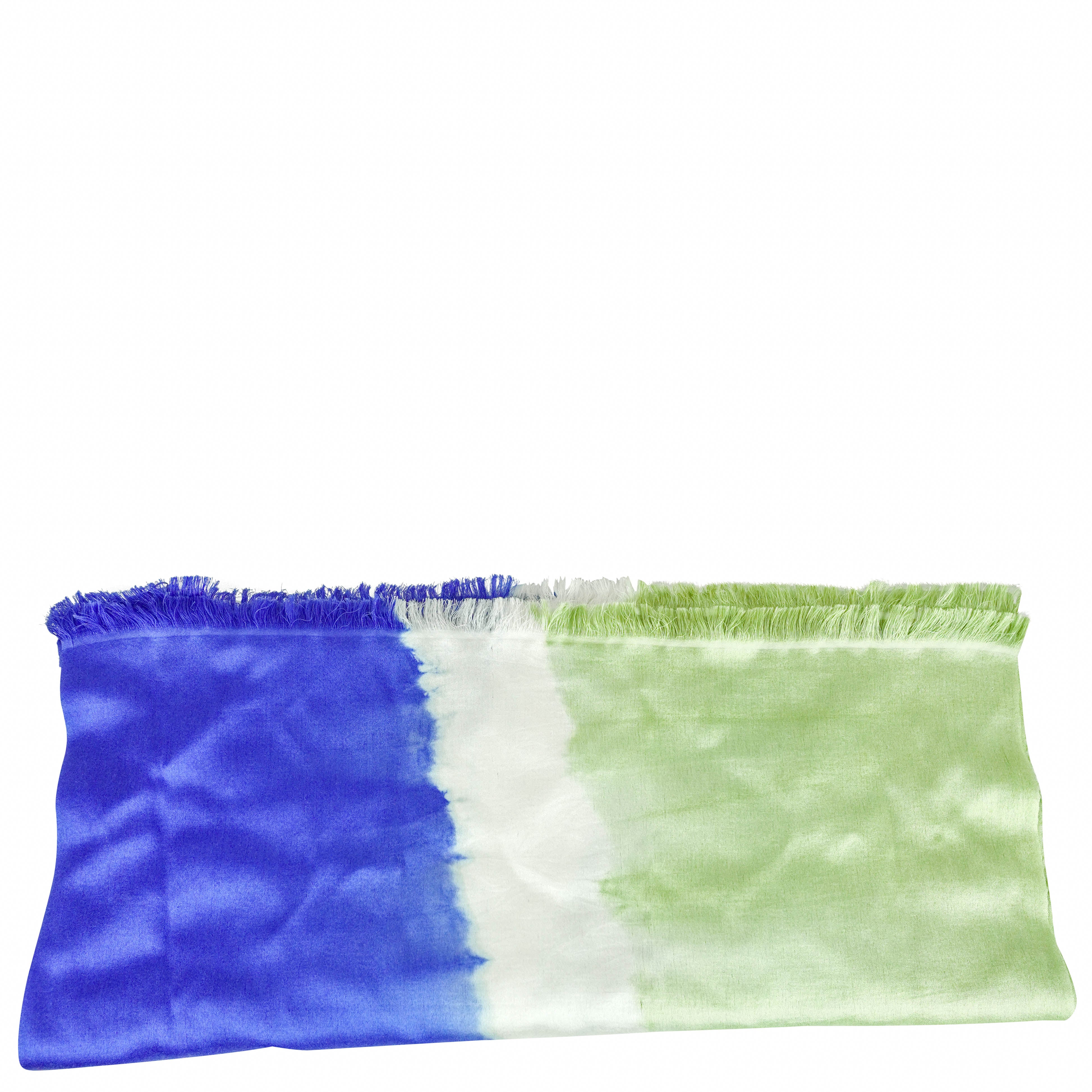 Bajra Cashmere and Silk Tie-Dye Sarf in Blue/White/Green - Image 3