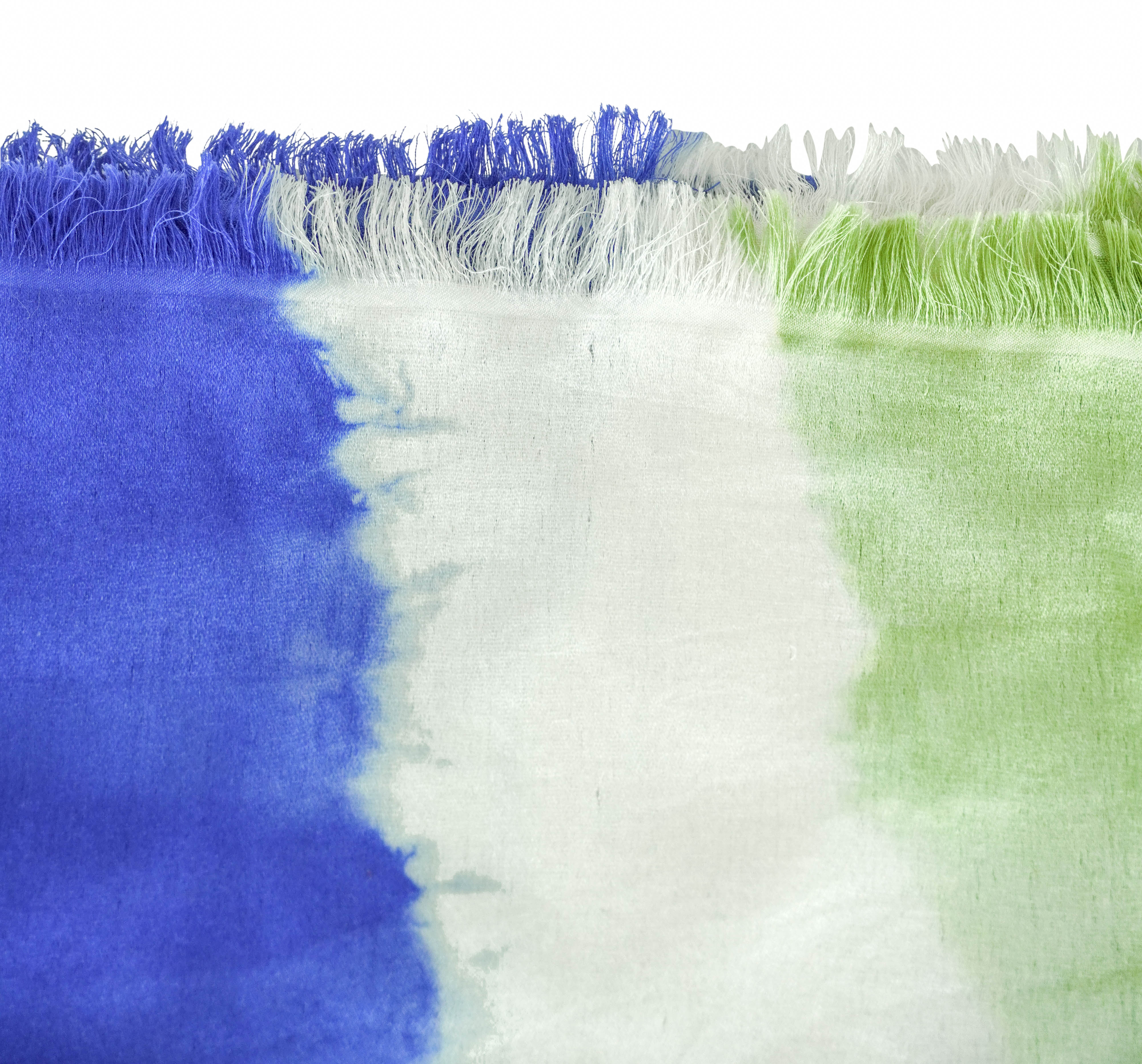Bajra Cashmere and Silk Tie-Dye Sarf in Blue/White/Green - Image 4