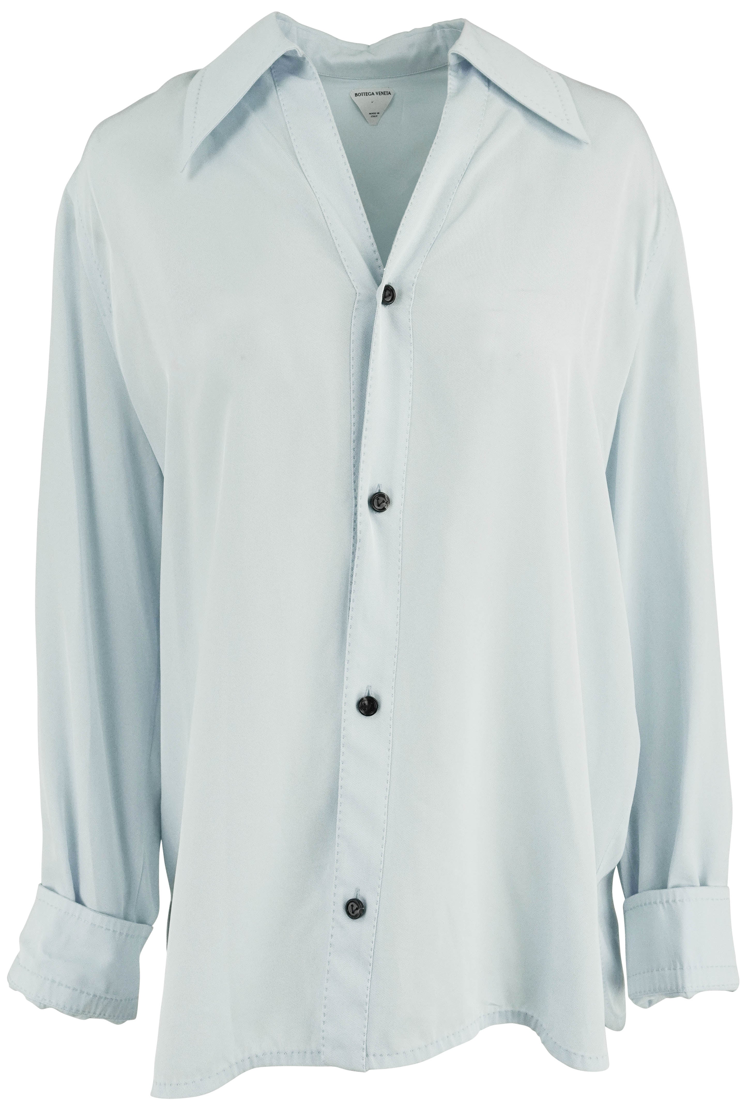 Bottega Veneta Fluid Viscose Twill Shirt in Baby Blue