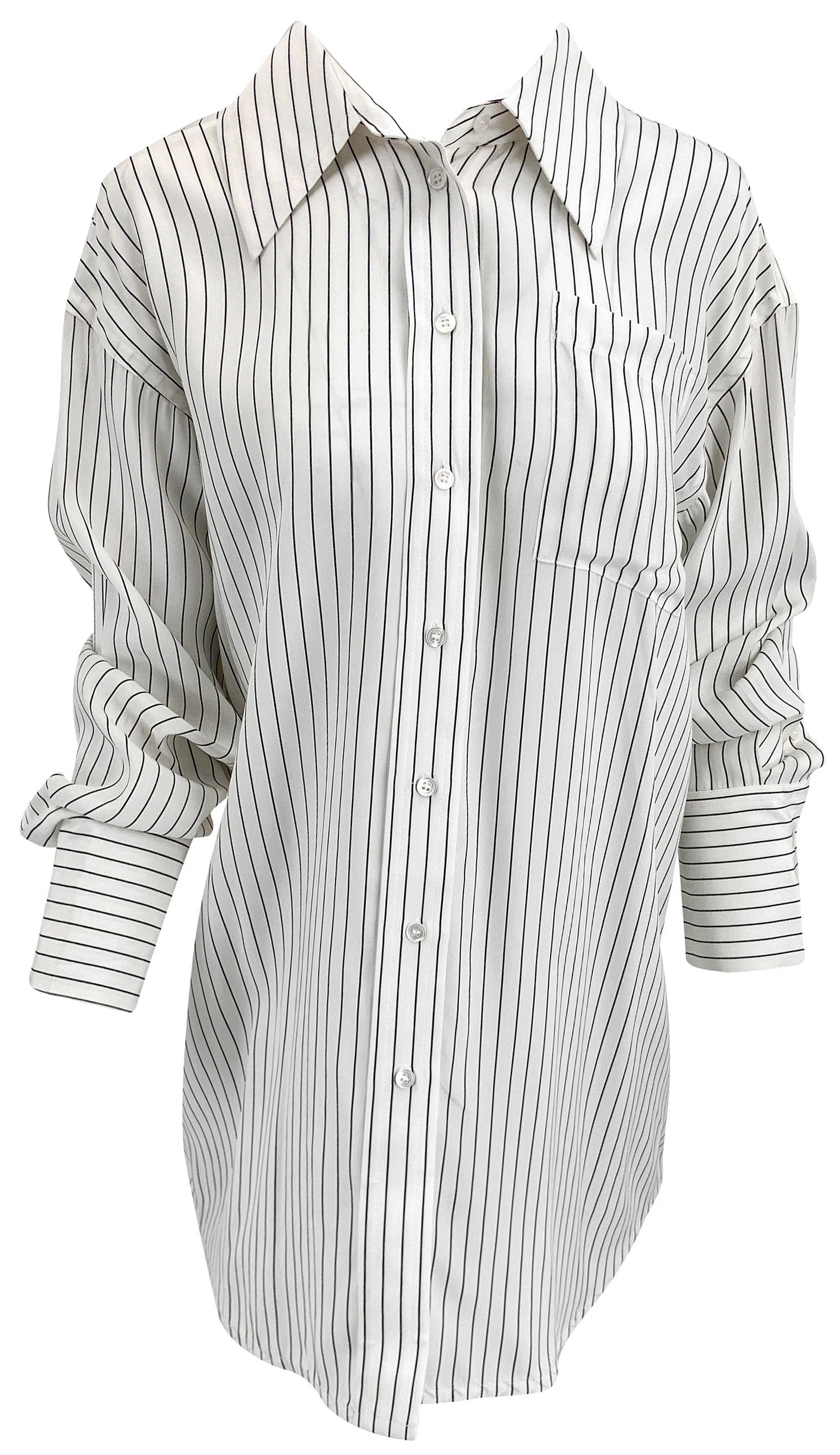 Co Striped Silk Blouse in Cream and Black