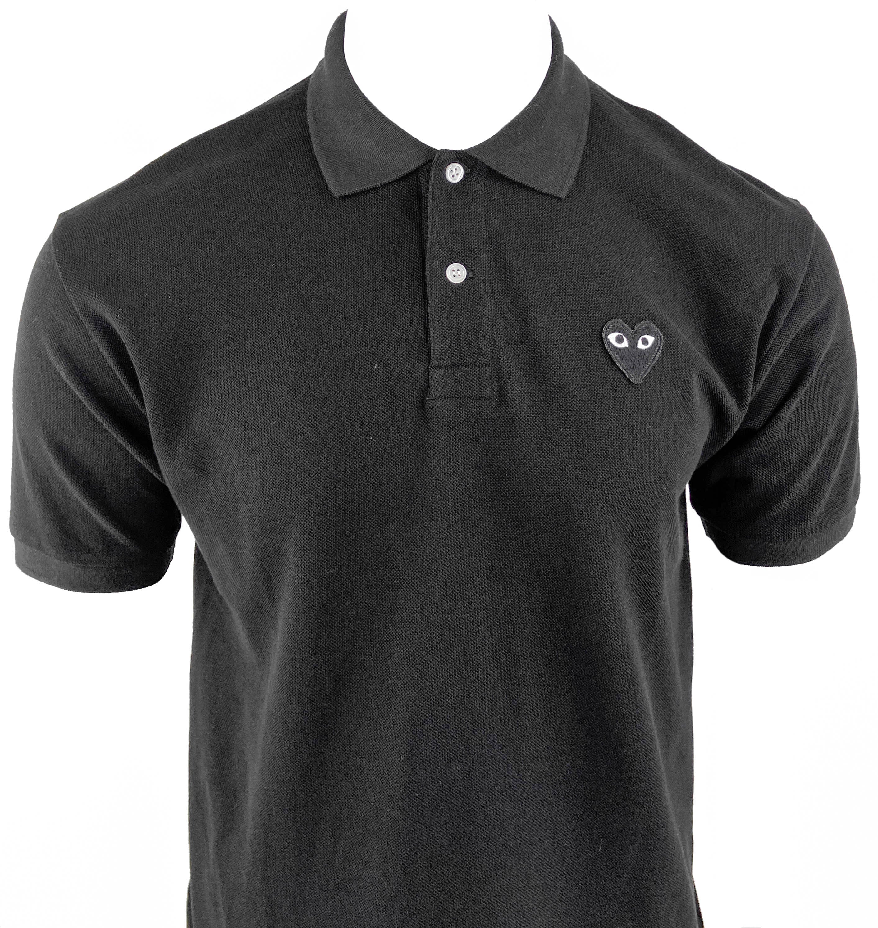 Comme des Garçons Play Polo in Black with Black Heart Embroidery - Image 3