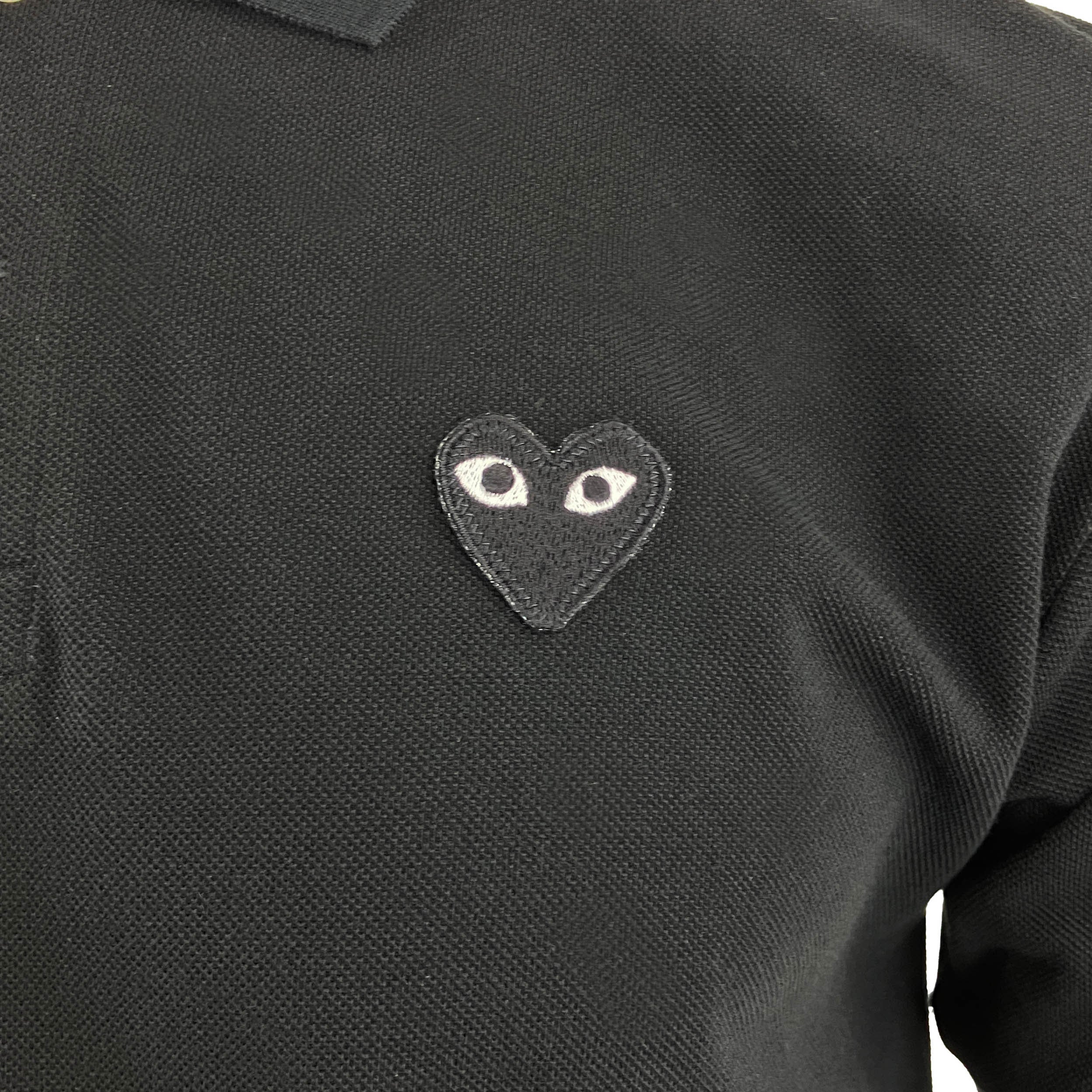 Comme des Garçons Play Polo in Black with Black Heart Embroidery - Image 4
