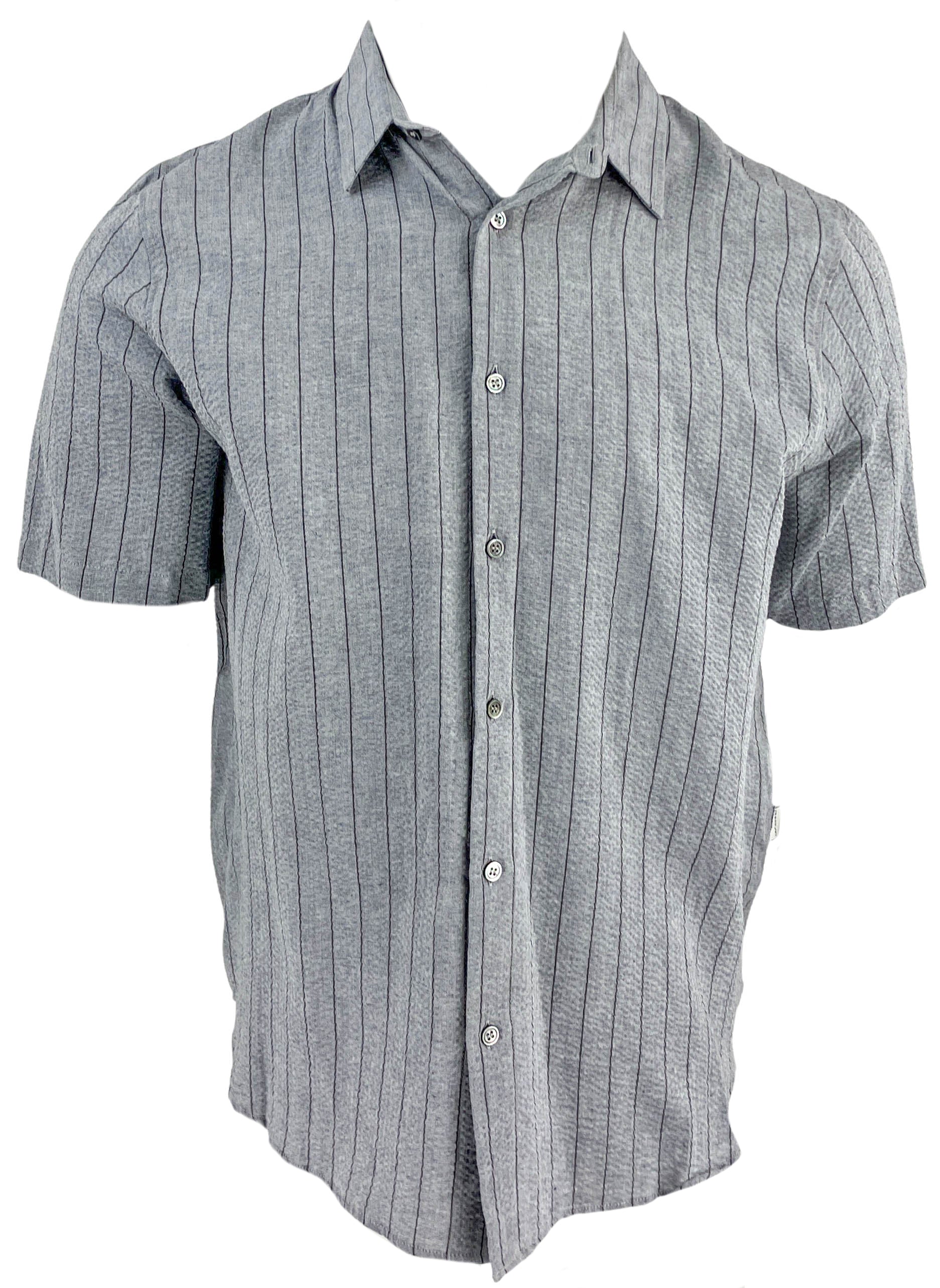 Crossley Button Front Striped Shirt in Grey and Dark Grey