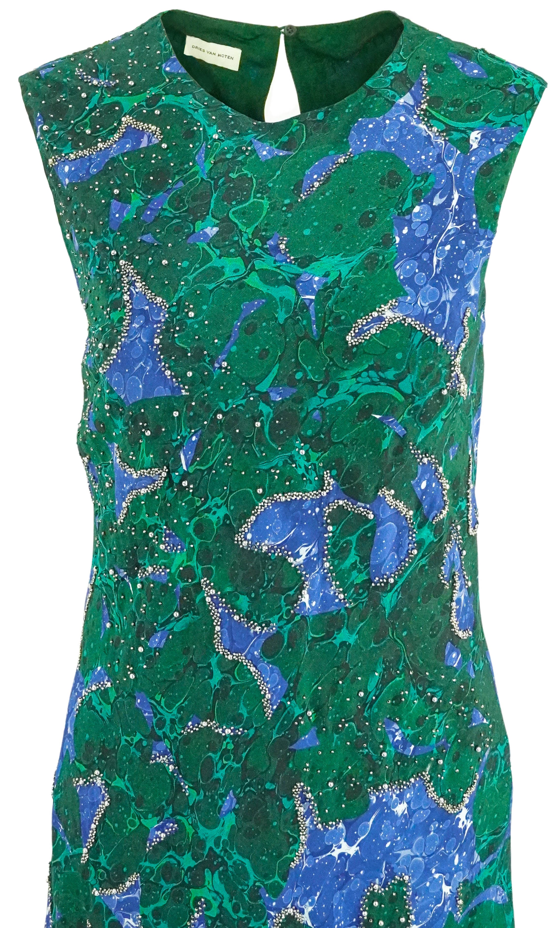 Dries Van Noten Depal Embellished Midi Dress in Dark Green and Blue - Image 3