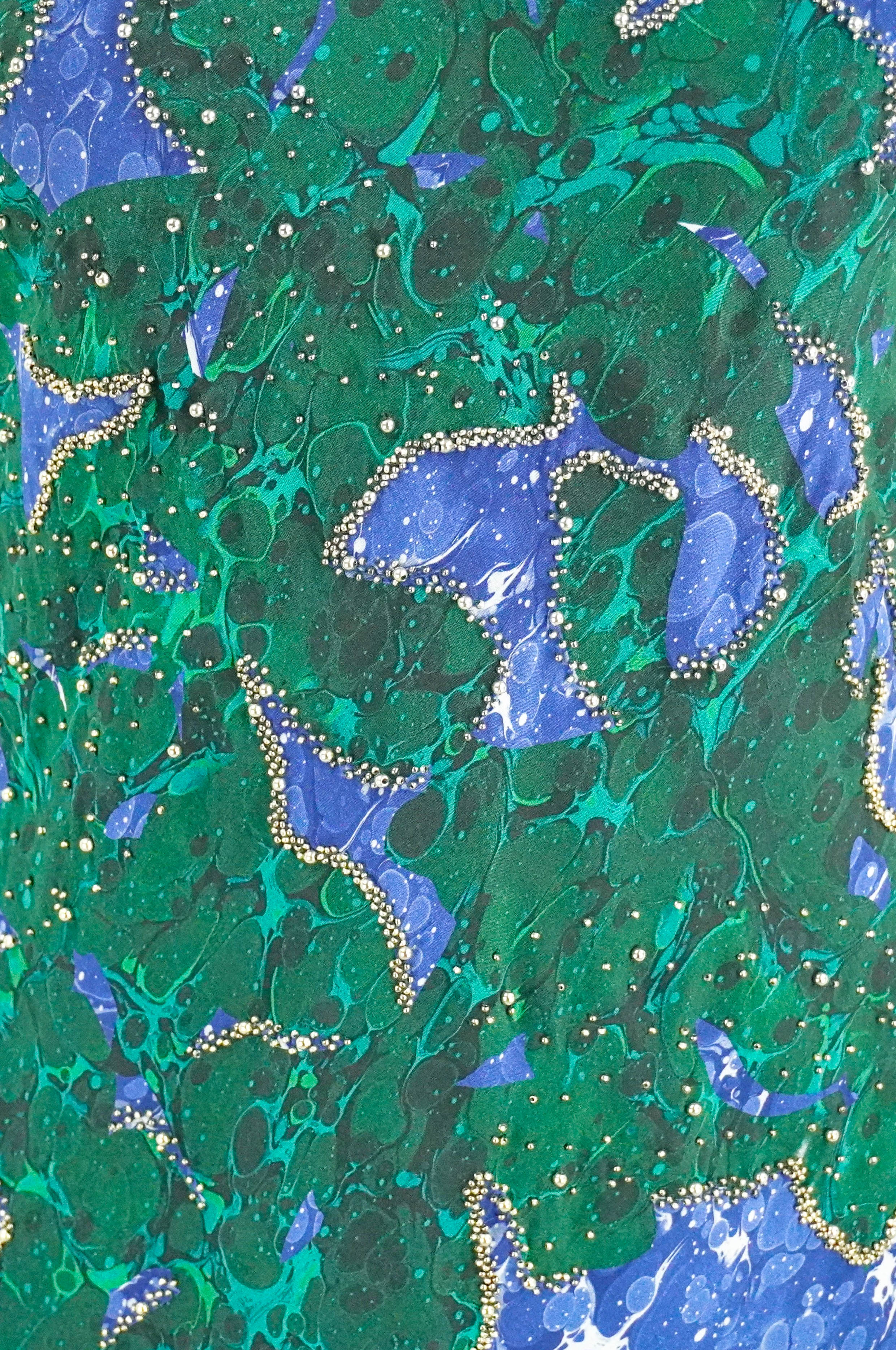 Dries Van Noten Depal Embellished Midi Dress in Dark Green and Blue - Image 4