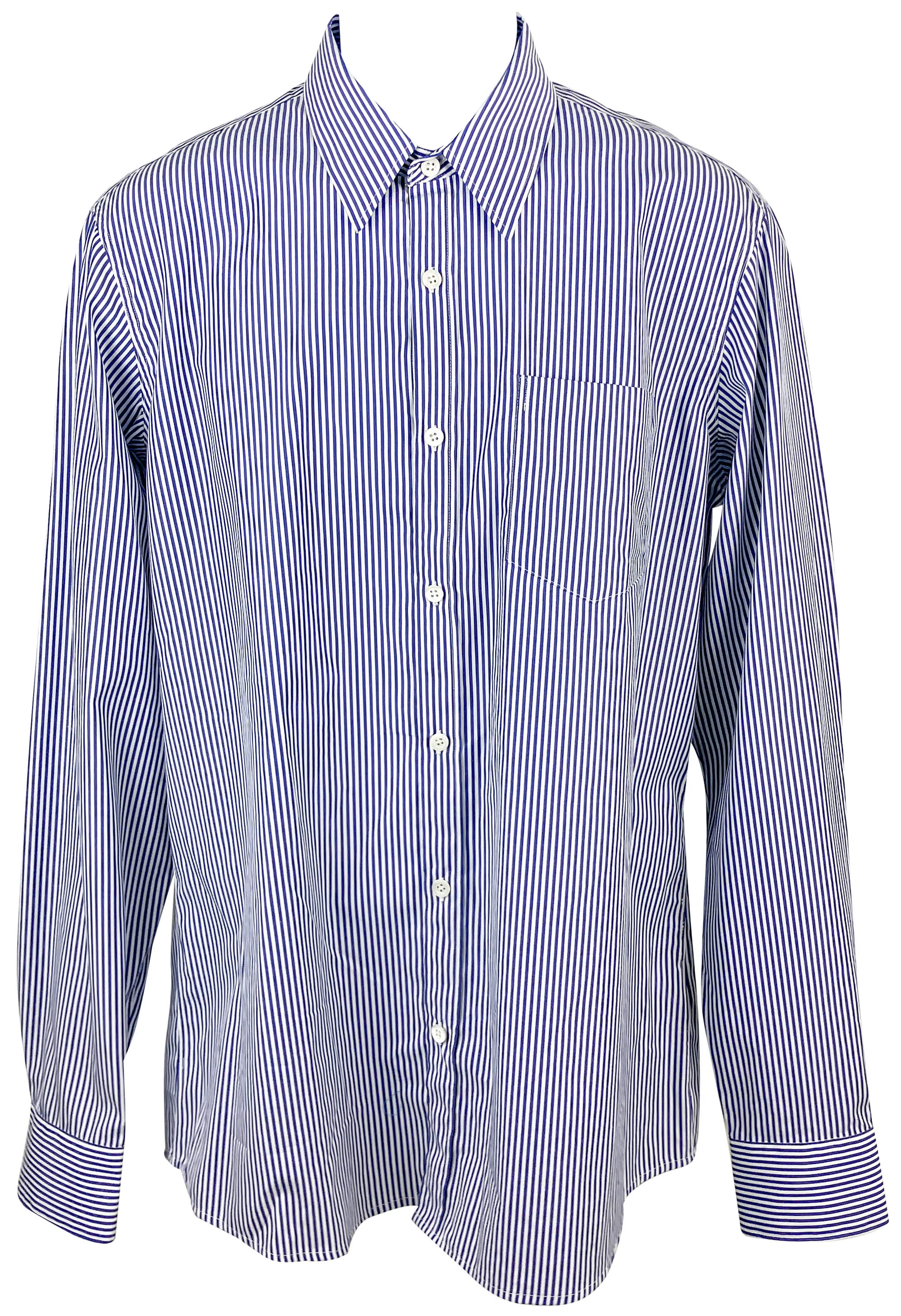 Dries Van Noten Striped Button Down in Blue and White