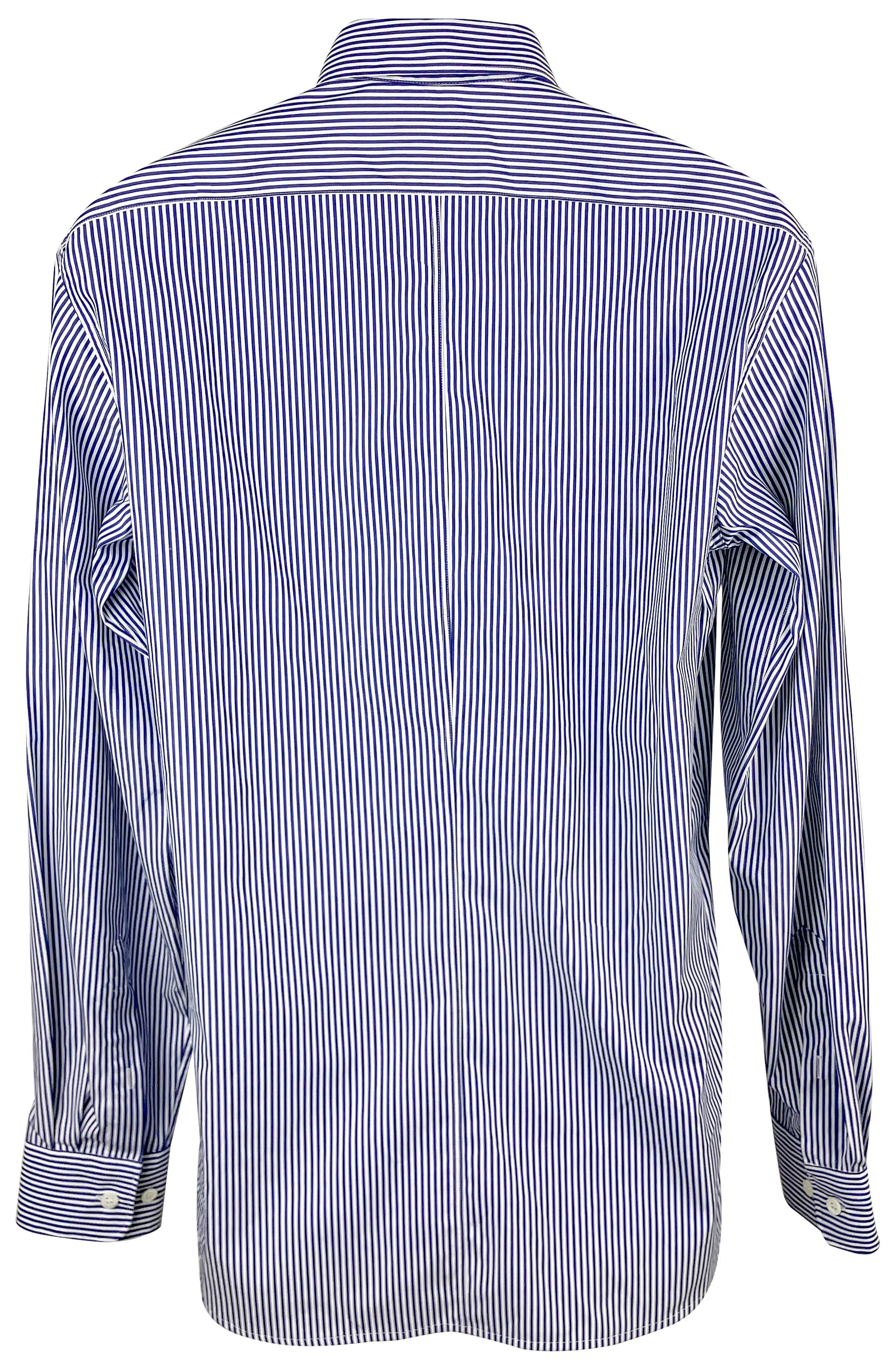 Dries Van Noten Striped Button Down in Blue and White - Image 2