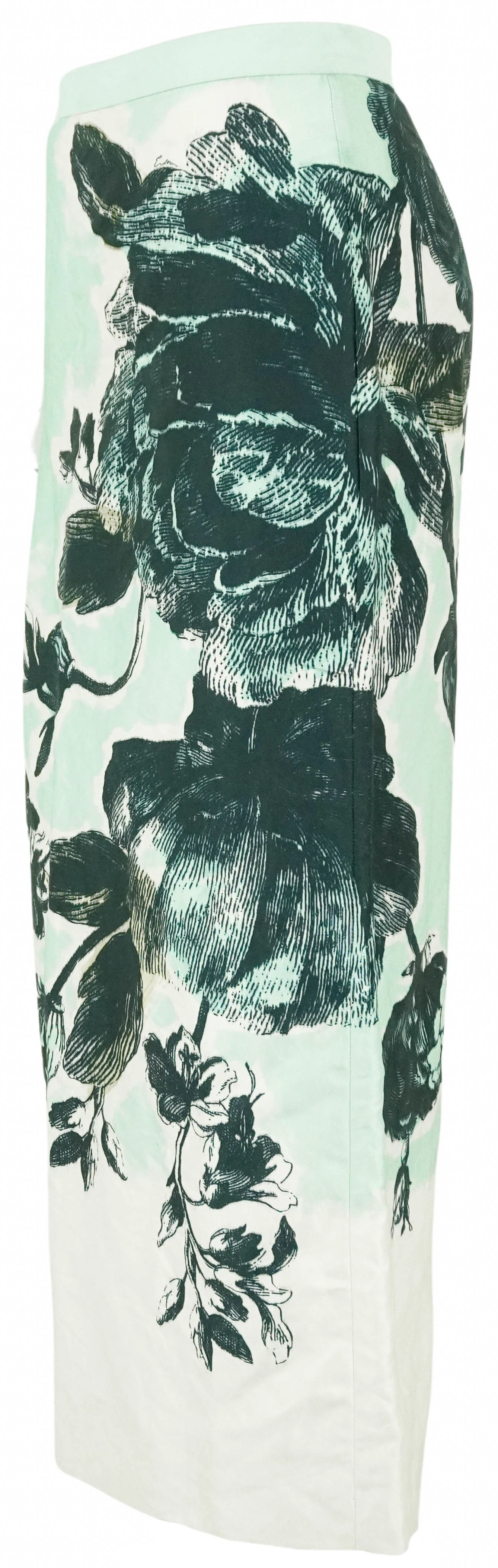 Erdem Floral Crinkle Effect Satin Skirt in Mint Green/Navy/White - Image 3
