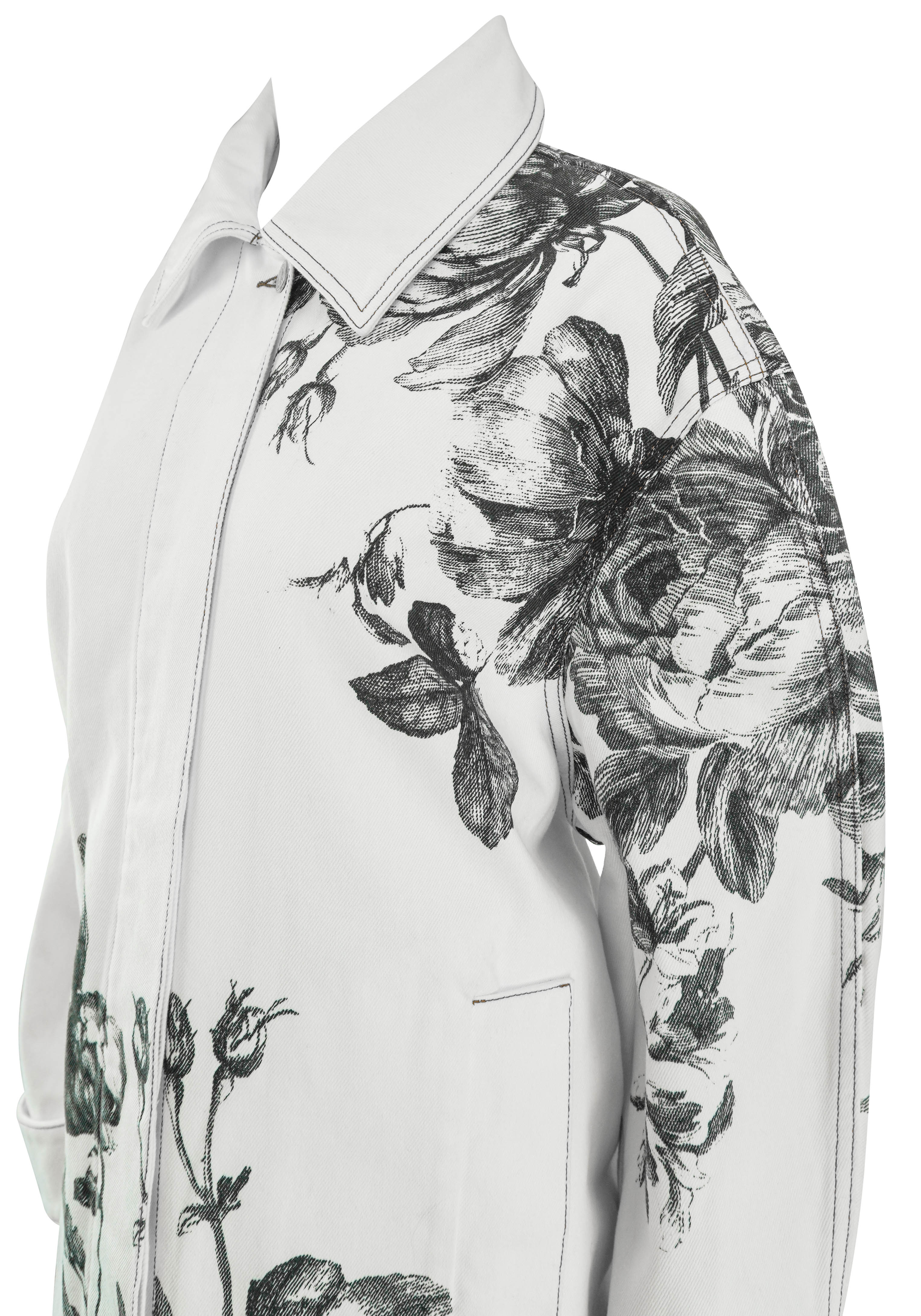 Erdem Collared Denim Coat in Violetta Etching Ecru - Image 3