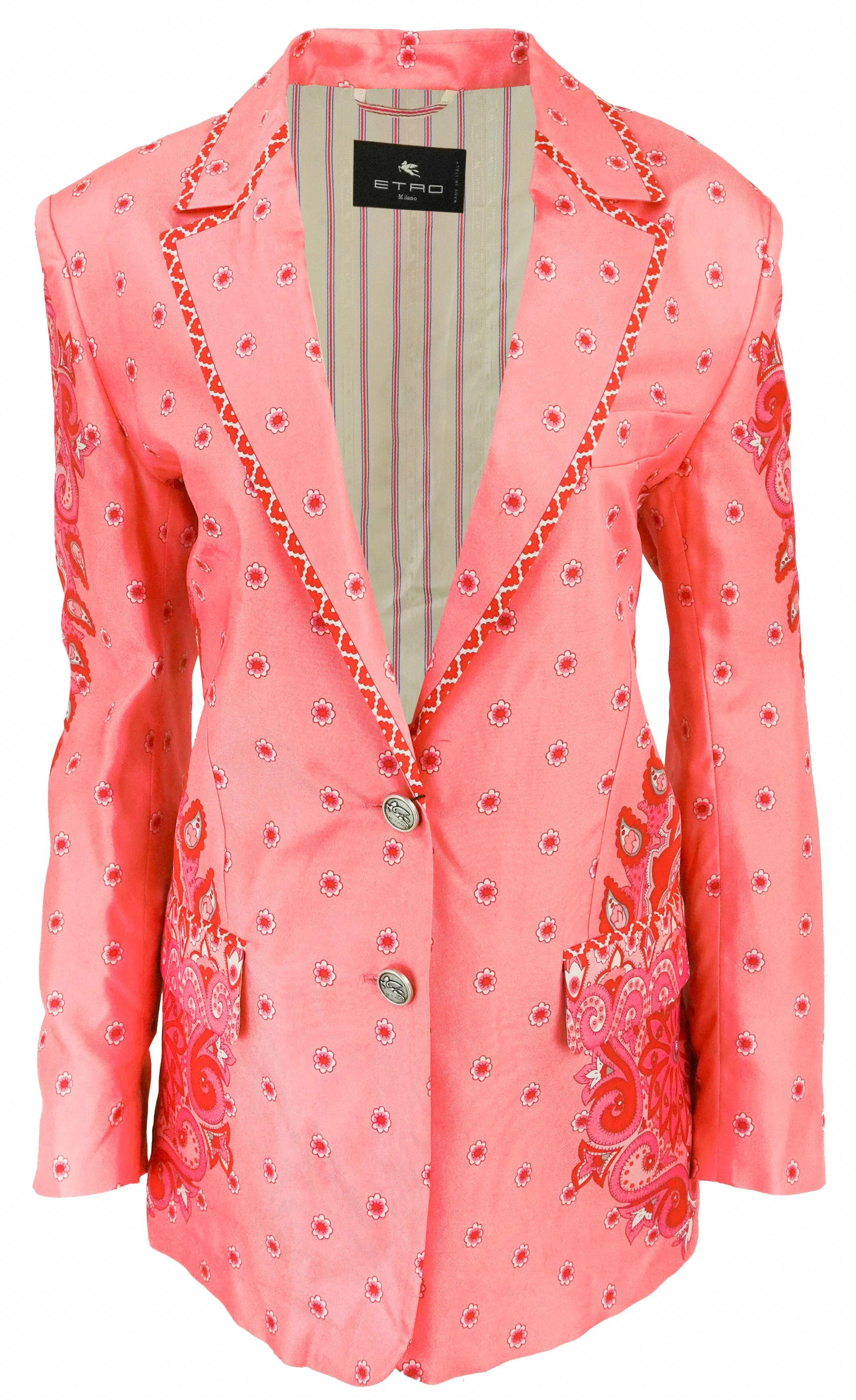 Etro Medallion Silk Twill Single Breasted Jacket in Pink