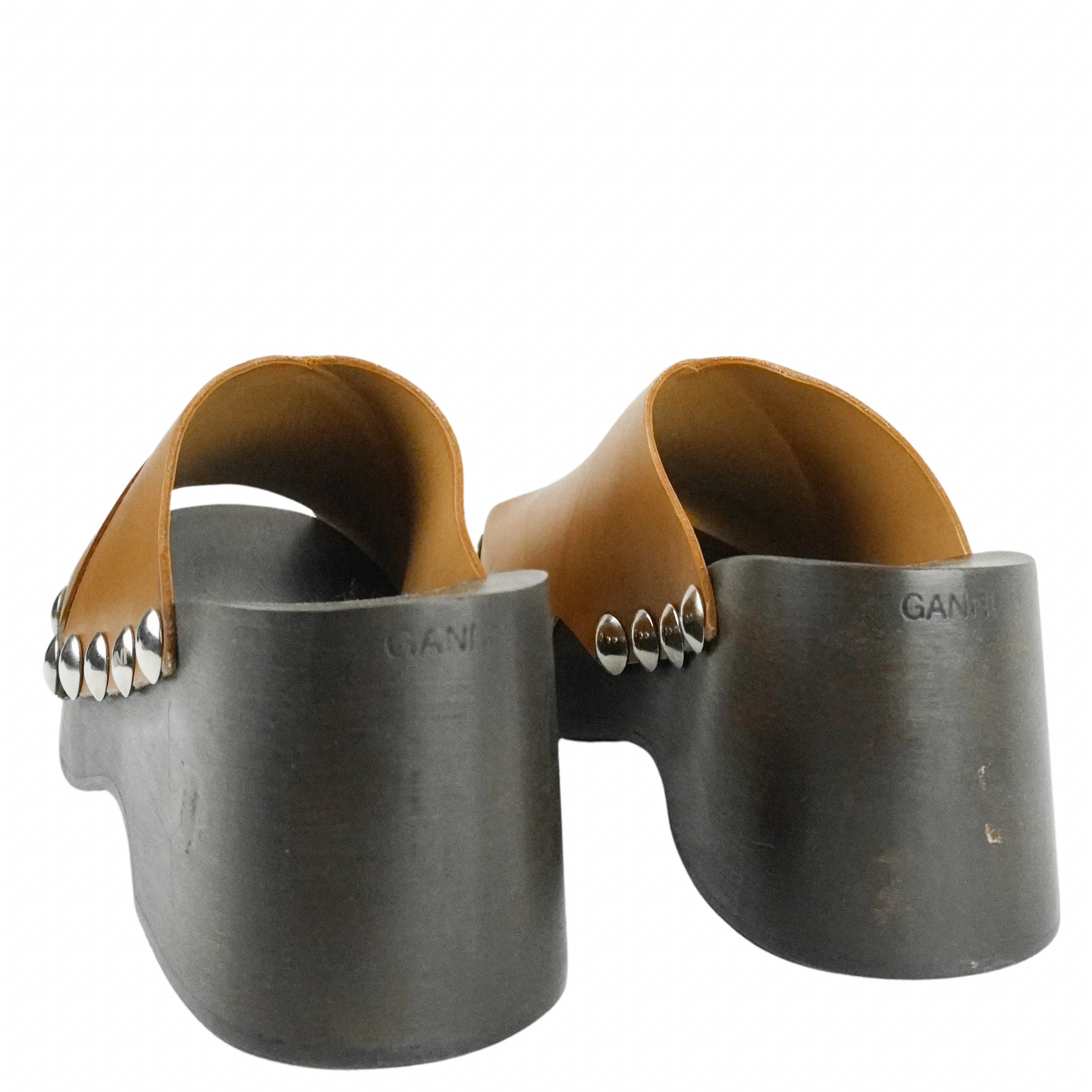 Ganni Wedge Clogs in Tigers Eye - Image 4