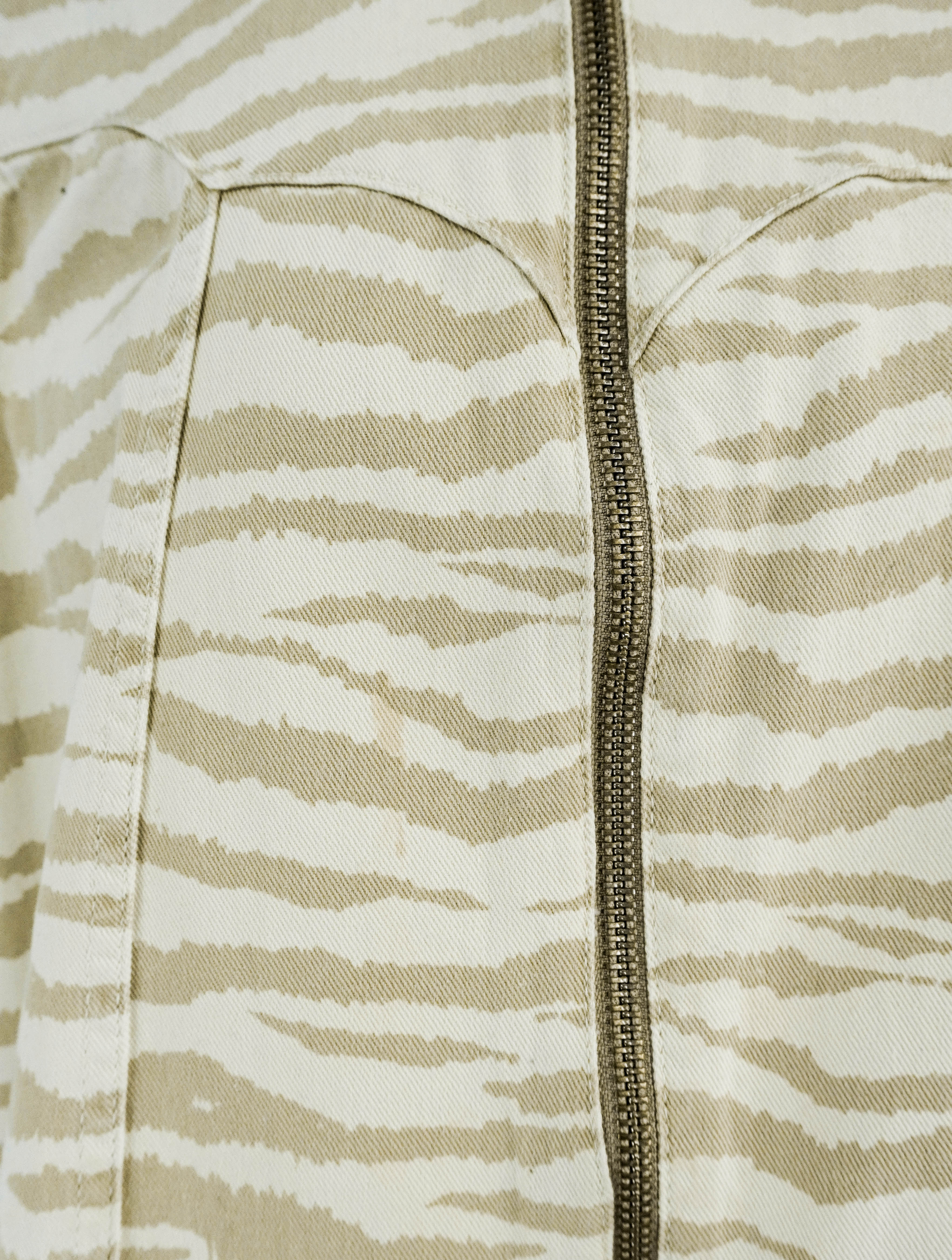 Ganni Zebra Print Denim Mini Dress in Pale Khaki - Image 4