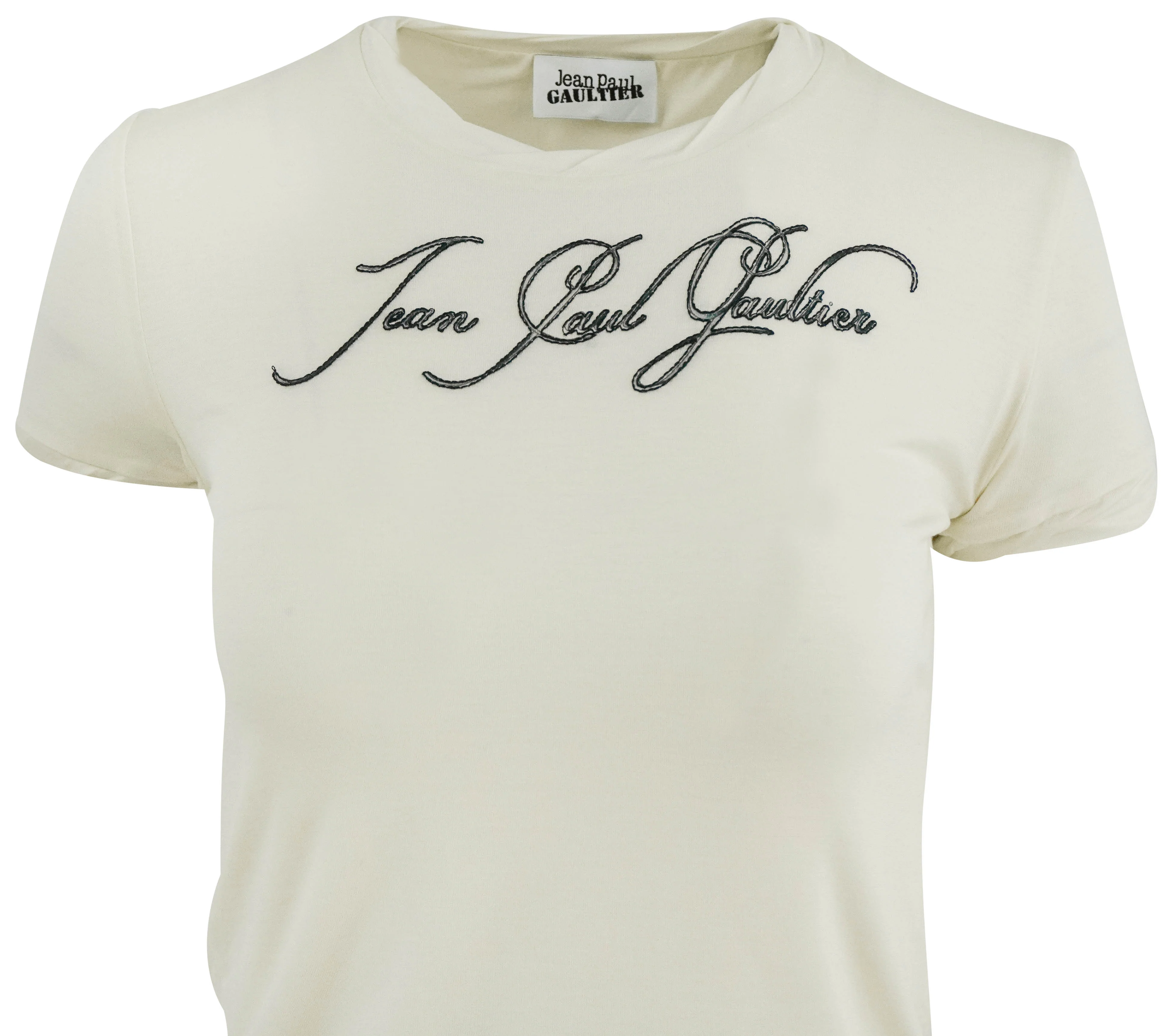 Jean Paul Gaultier Embroidered Tee in Black/Beige - Image 4