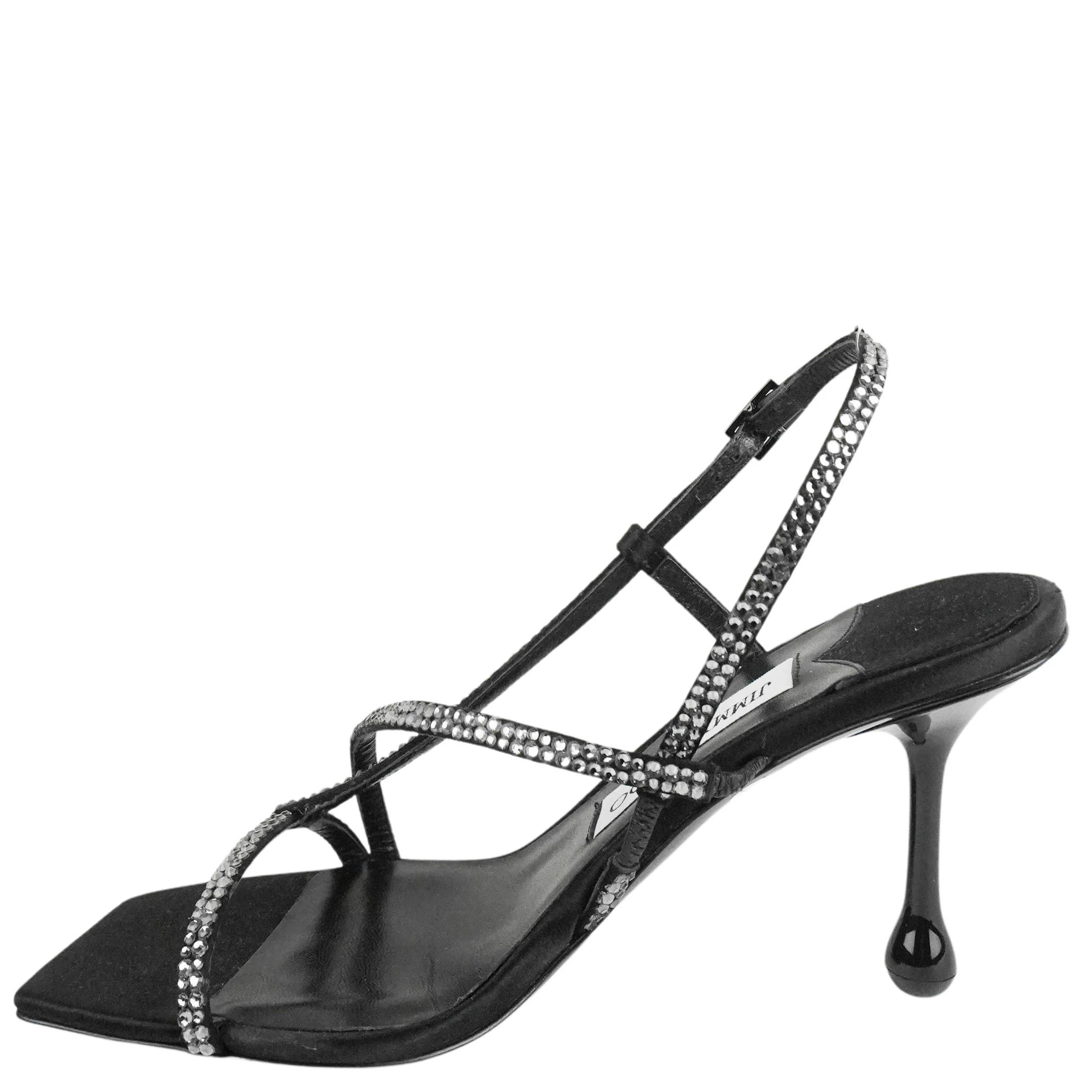 Jimmy Choo Etana Heeled Sandals with Crystals in Black and Smoke - Image 2