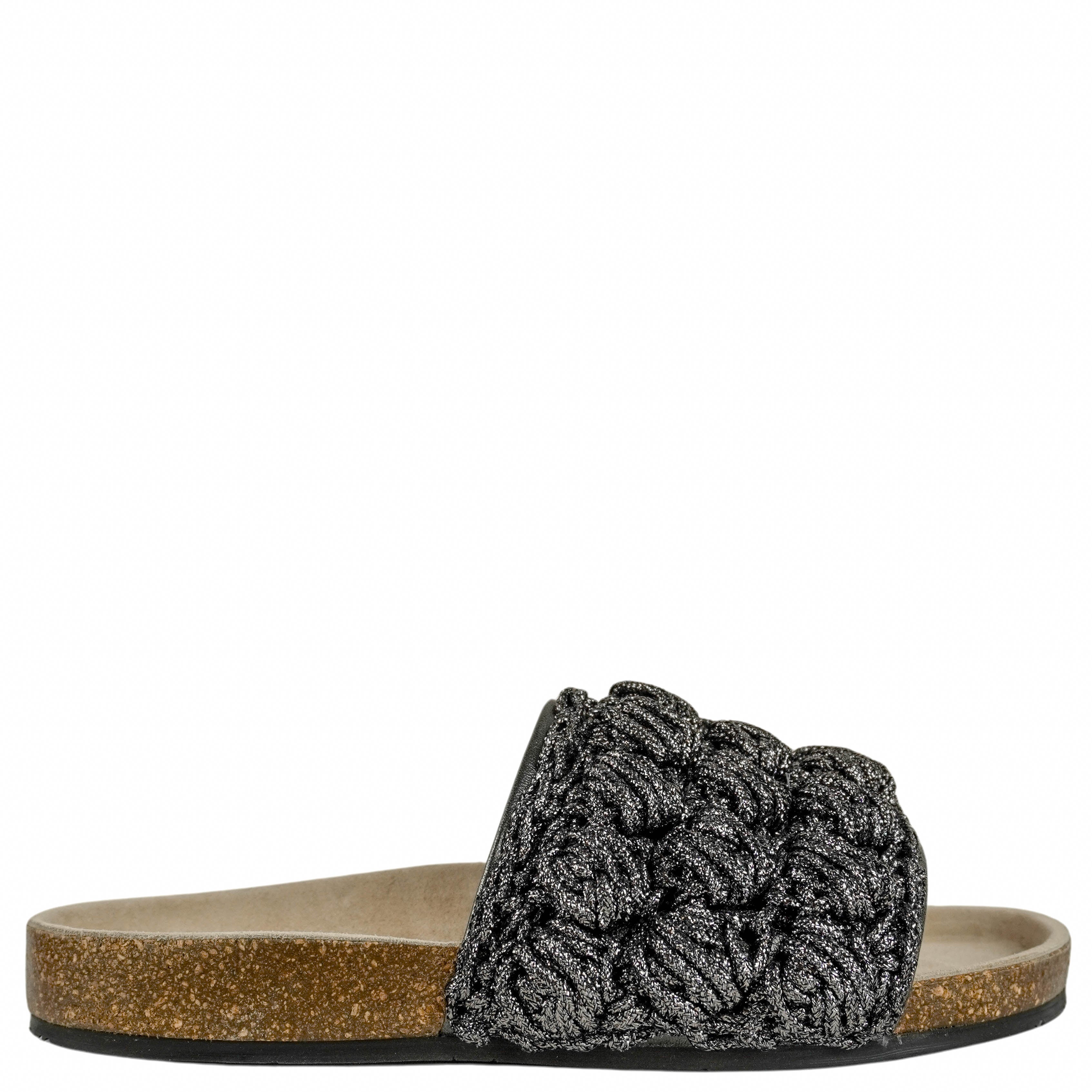 JW Anderson Crochet Slide Sandals in Dark Grey Metallic