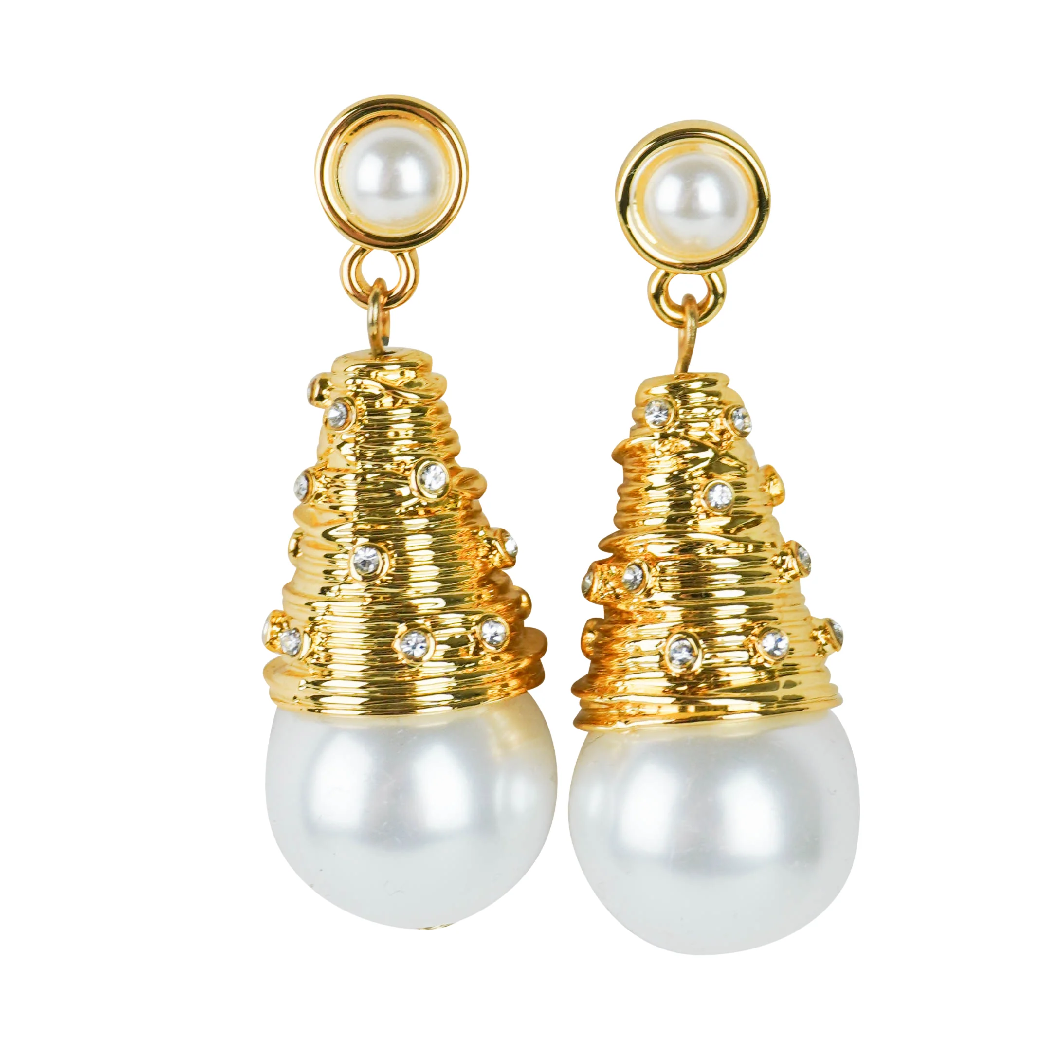 Kenneth Jay Lane Pearl Drop Down Earrings in Gold
