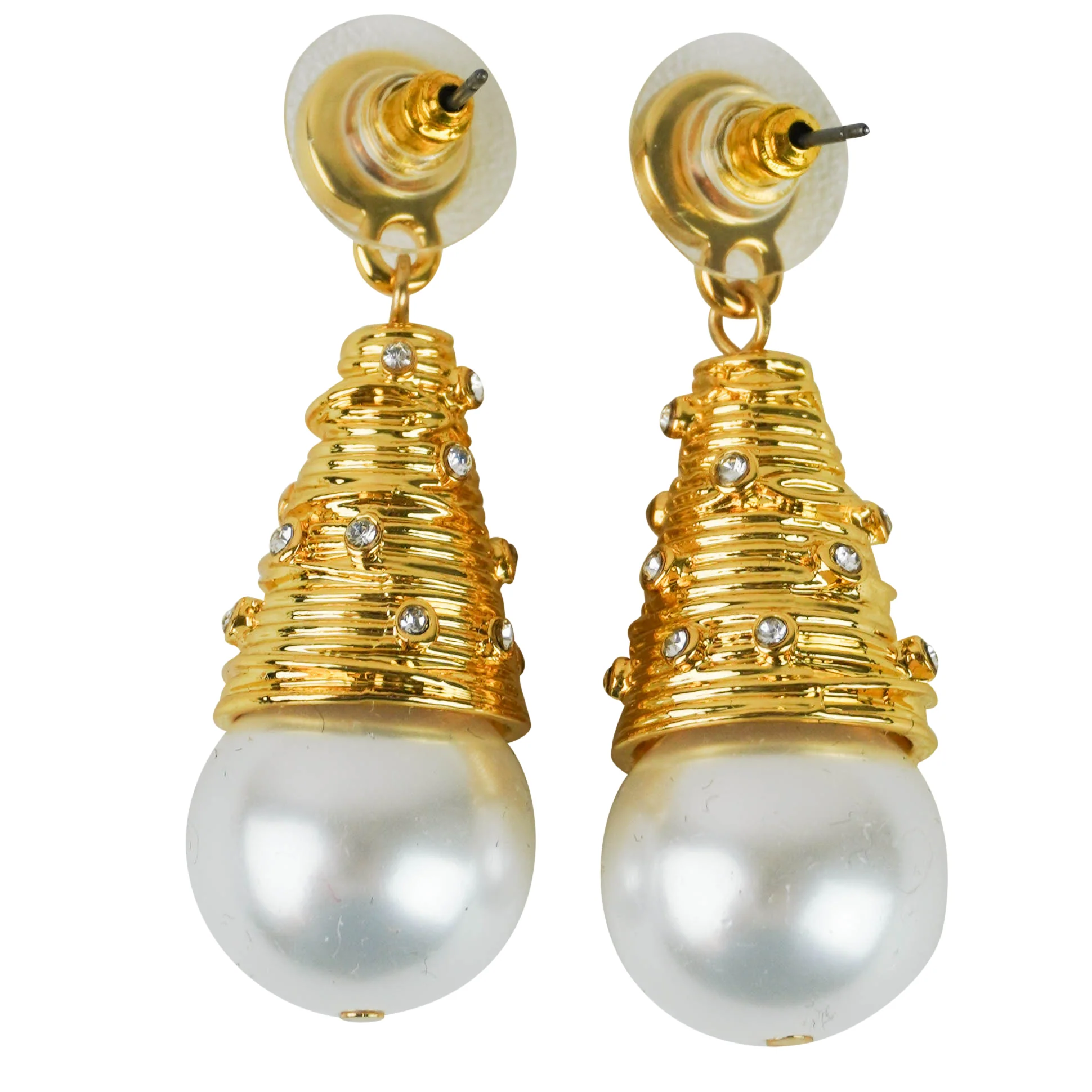 Kenneth Jay Lane Pearl Drop Down Earrings in Gold - Image 2