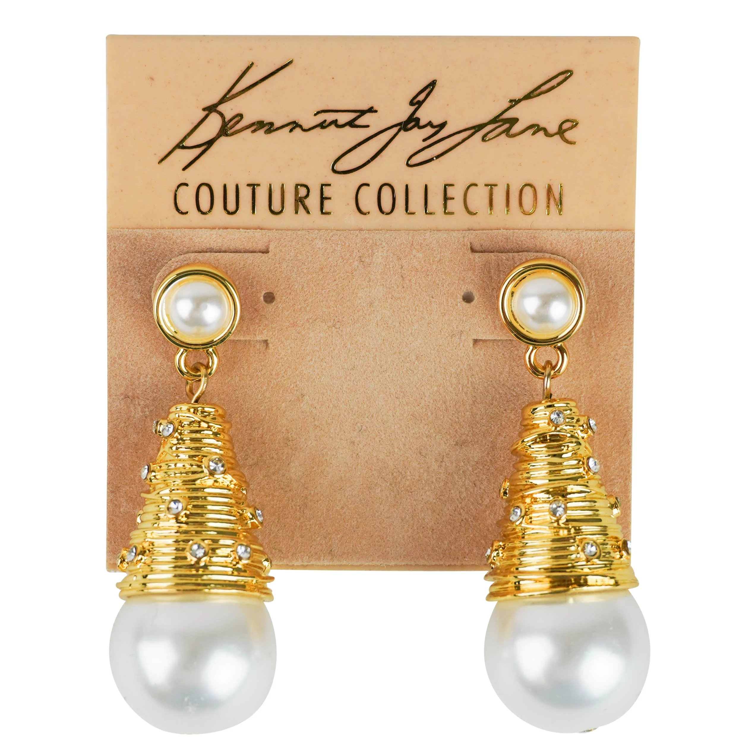 Kenneth Jay Lane Pearl Drop Down Earrings in Gold - Image 3