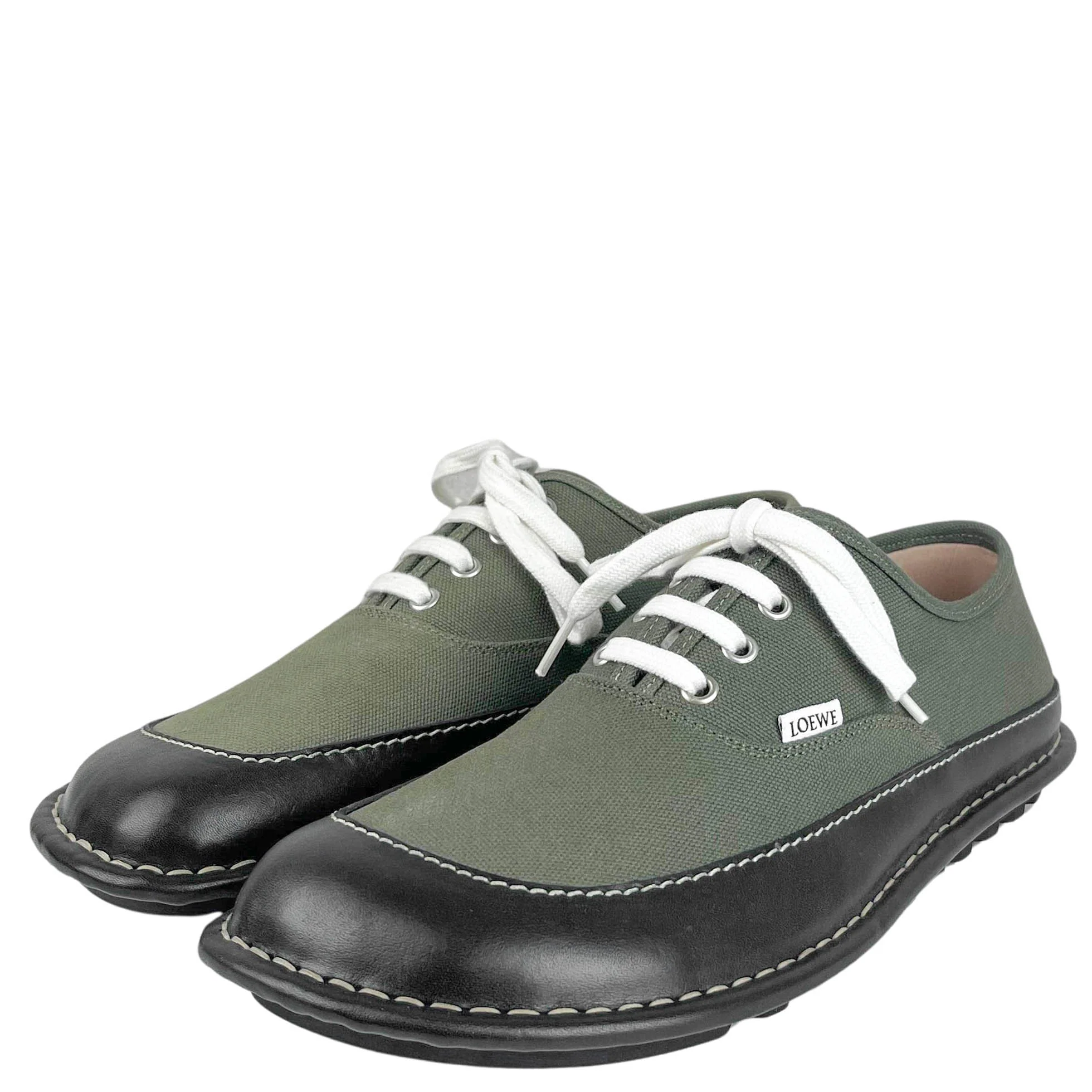 Loewe Bay Lace-Up Shoes in Khaki Green and Black - Image 3