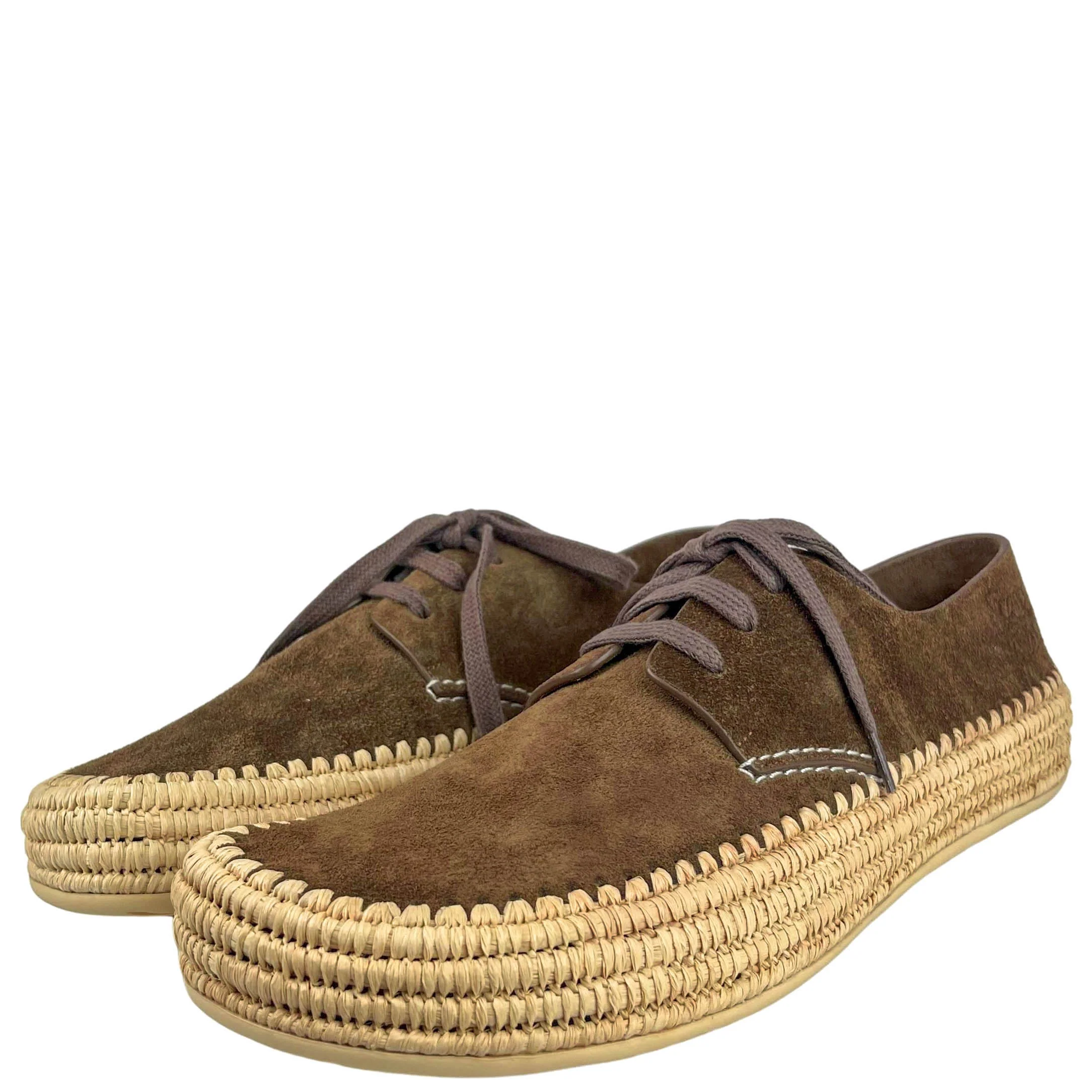 Loewe Rio Suede and Raffia Lace-Up Shoes in Brown - Image 3