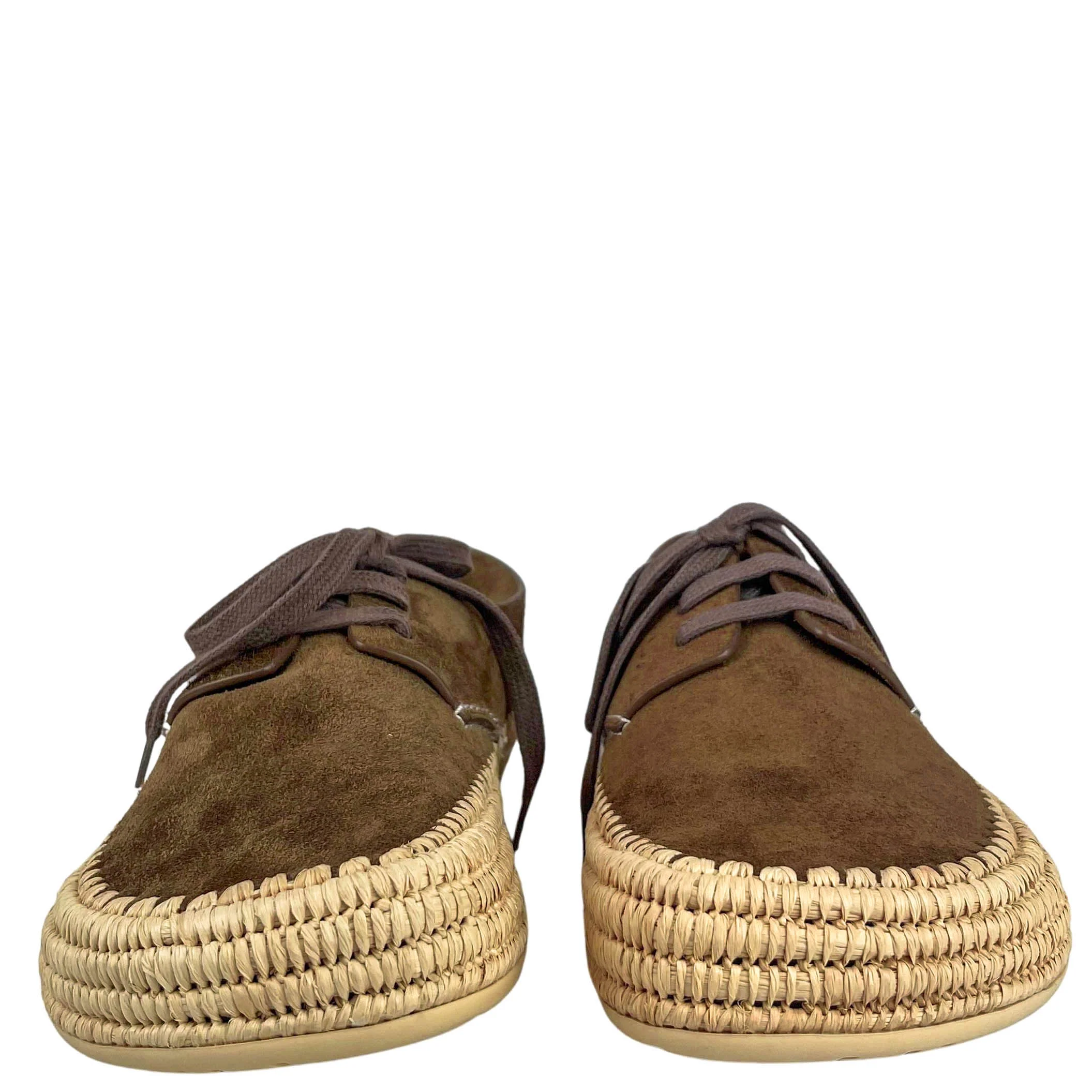 Loewe Rio Suede and Raffia Lace-Up Shoes in Brown - Image 5
