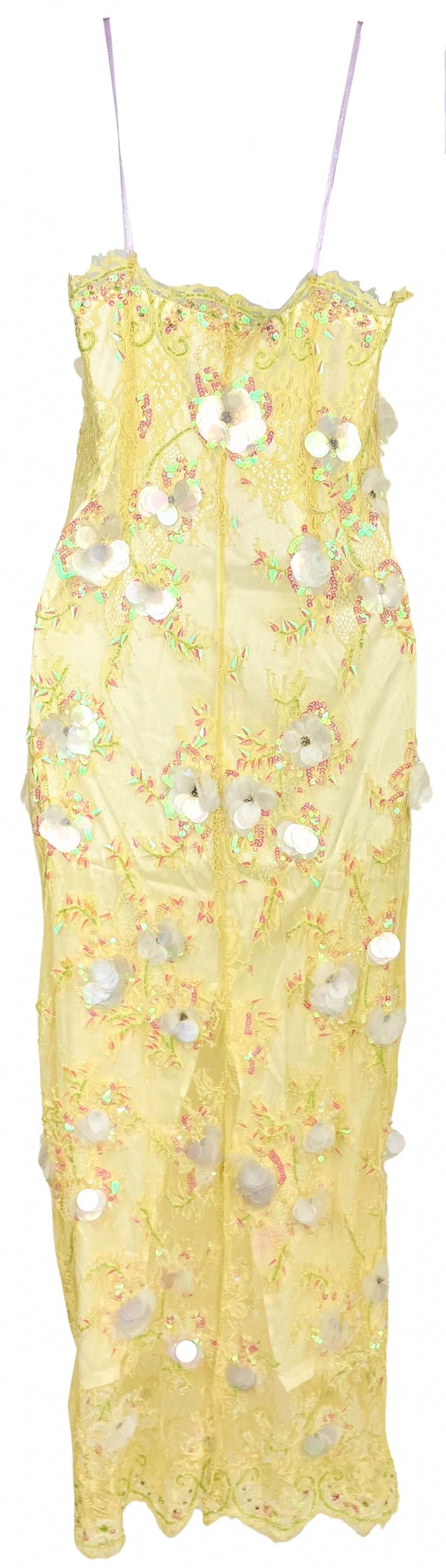 LoveShackFancy Emalia Embellished Dress in Pale Lemon Yellow - Image 2