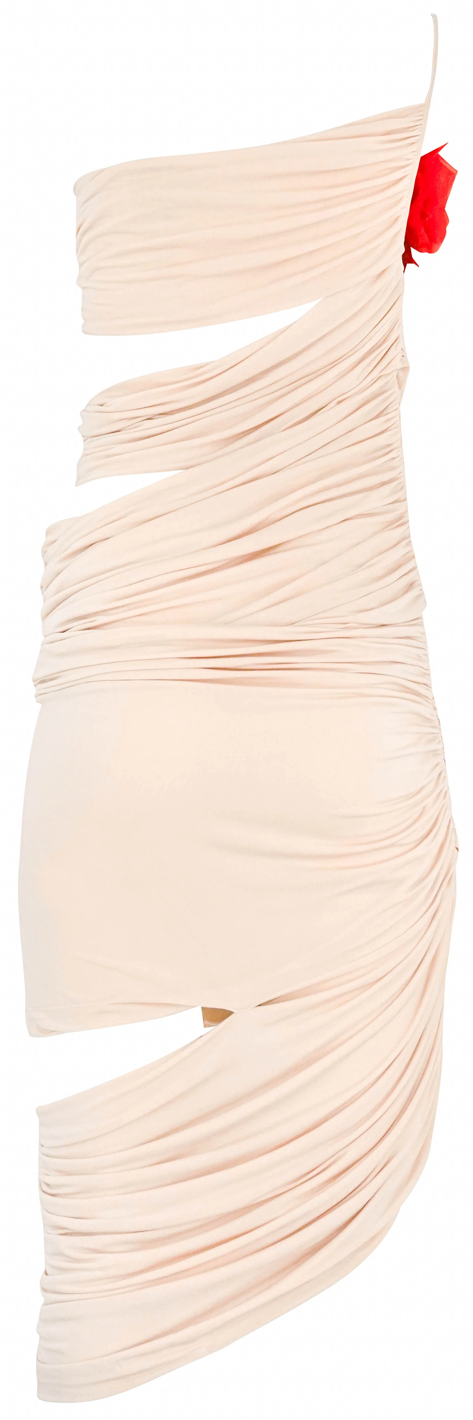 Magda Butrym Draped One Shoulder Dress with Rose in Light Pink/Nude - Image 2