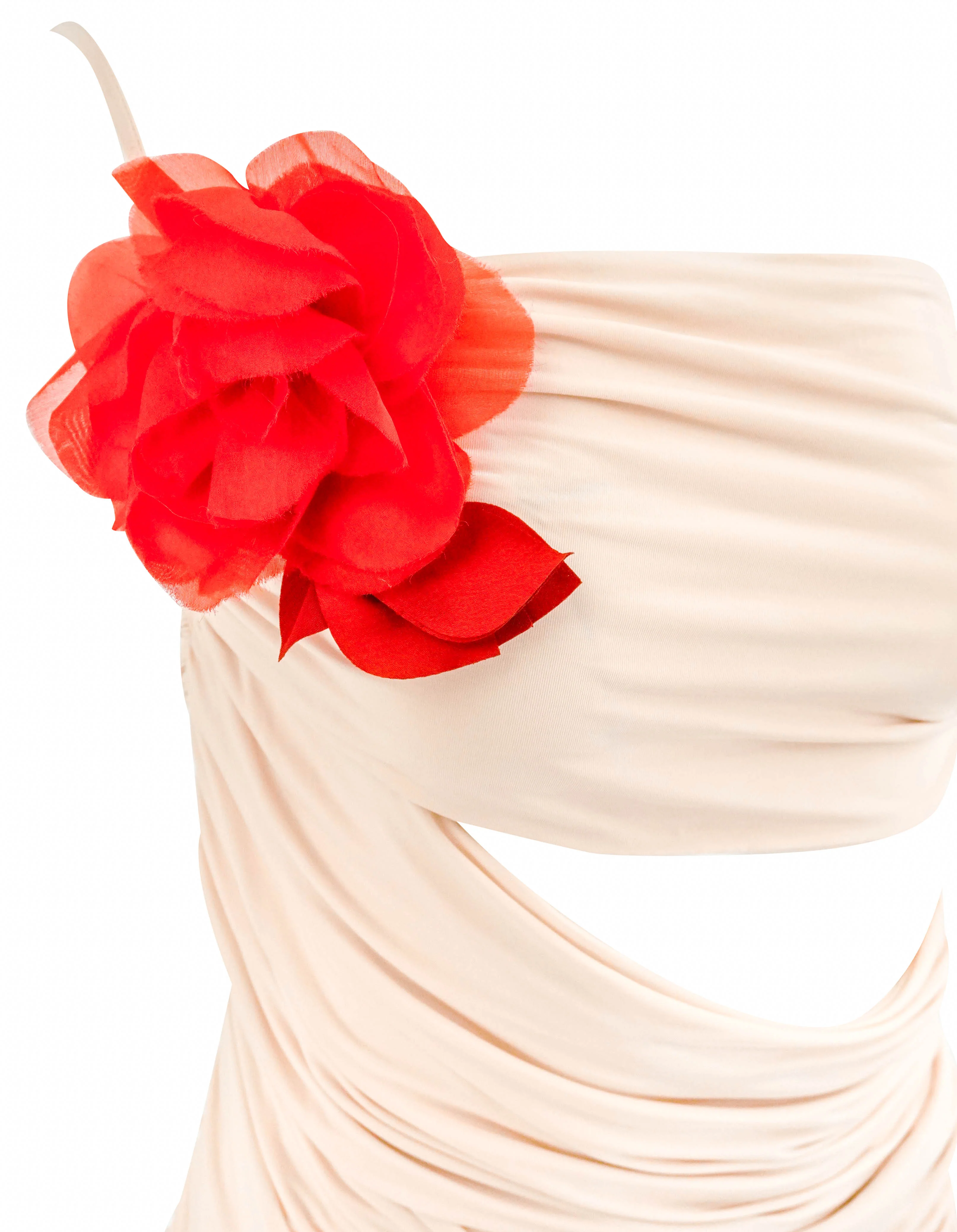 Magda Butrym Draped One Shoulder Dress with Rose in Light Pink/Nude - Image 3