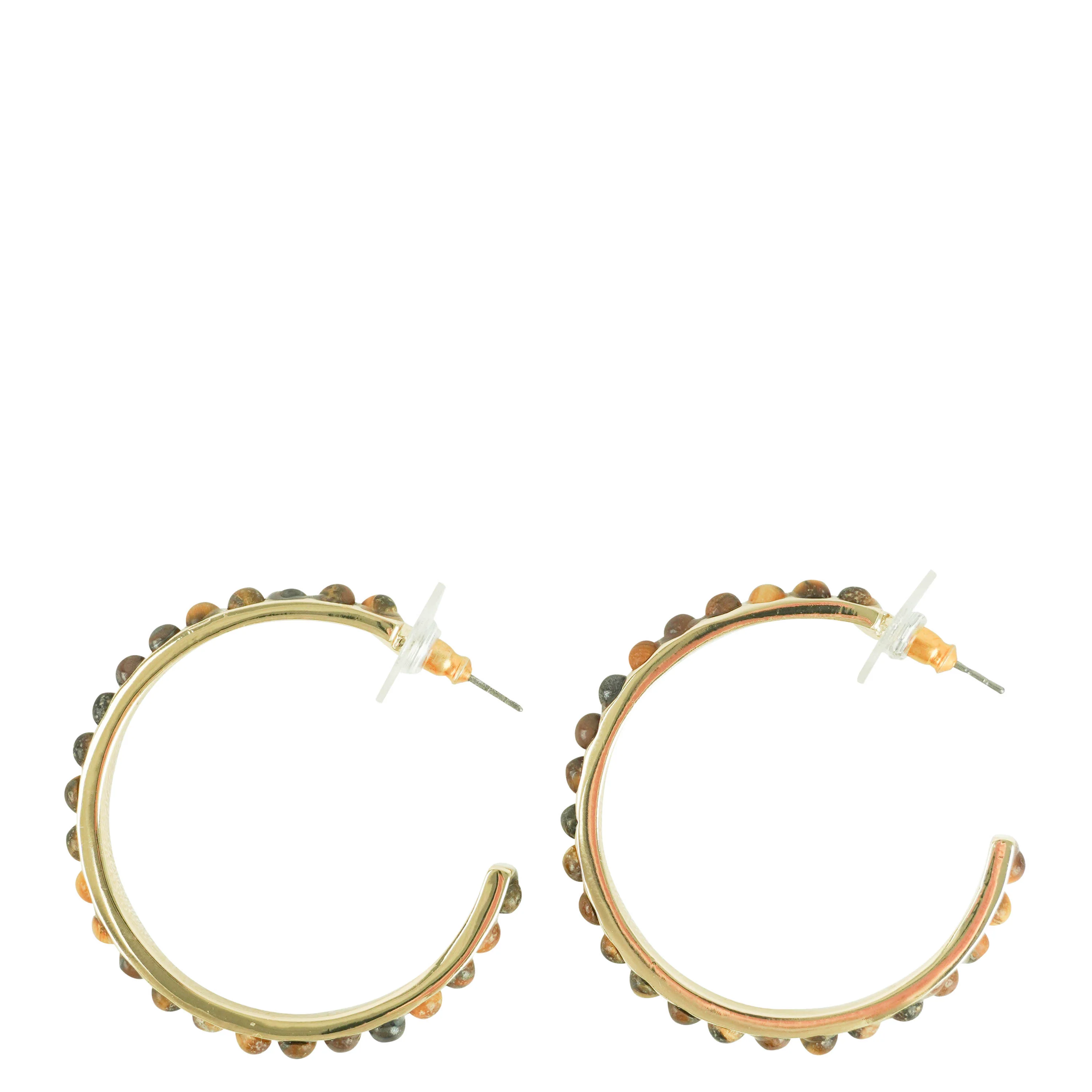 Marlyn Schiff Hoop Earrings in Gold Tiger Iron