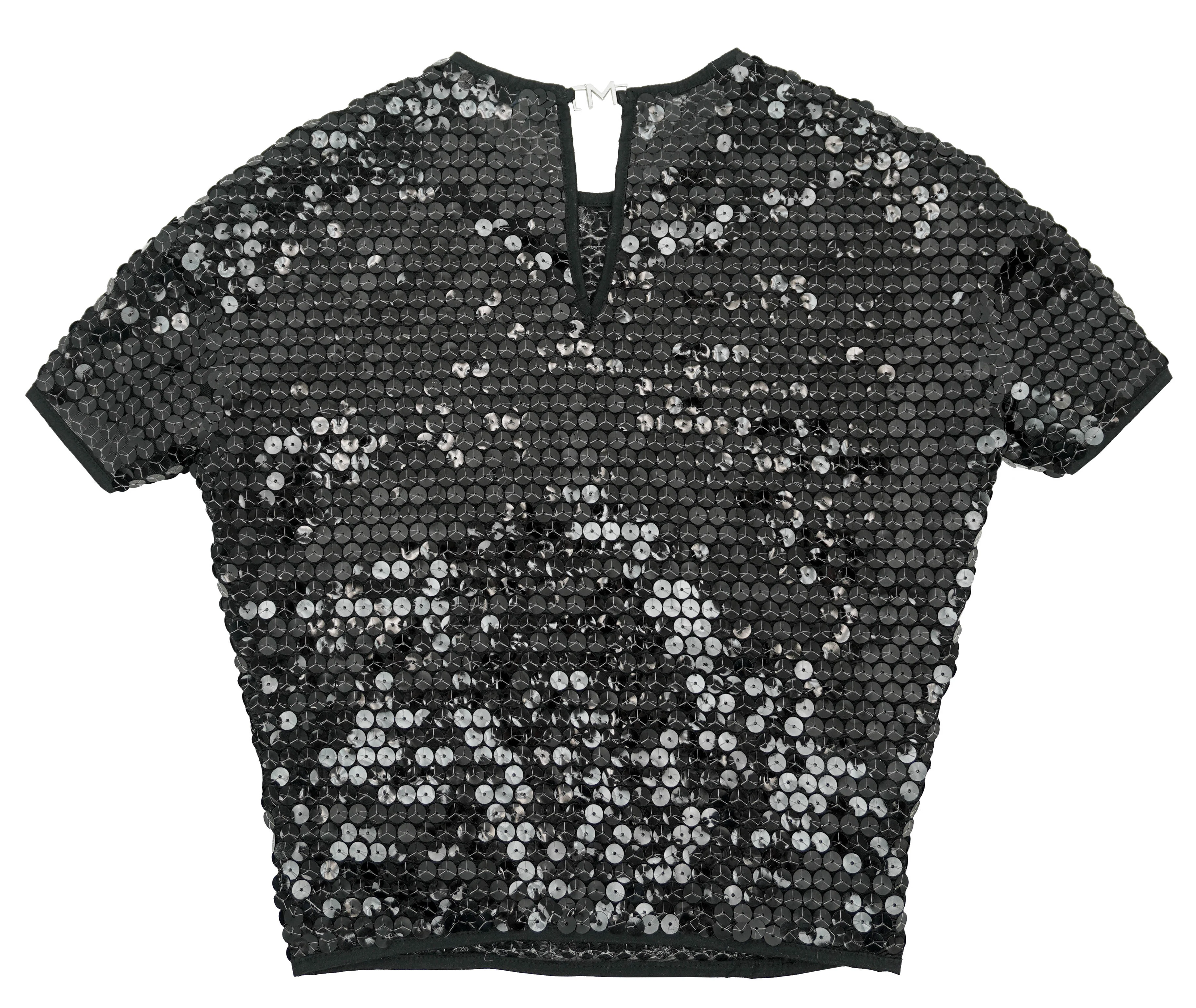 Mugler Cropped Sequin Tee in Black - Image 2