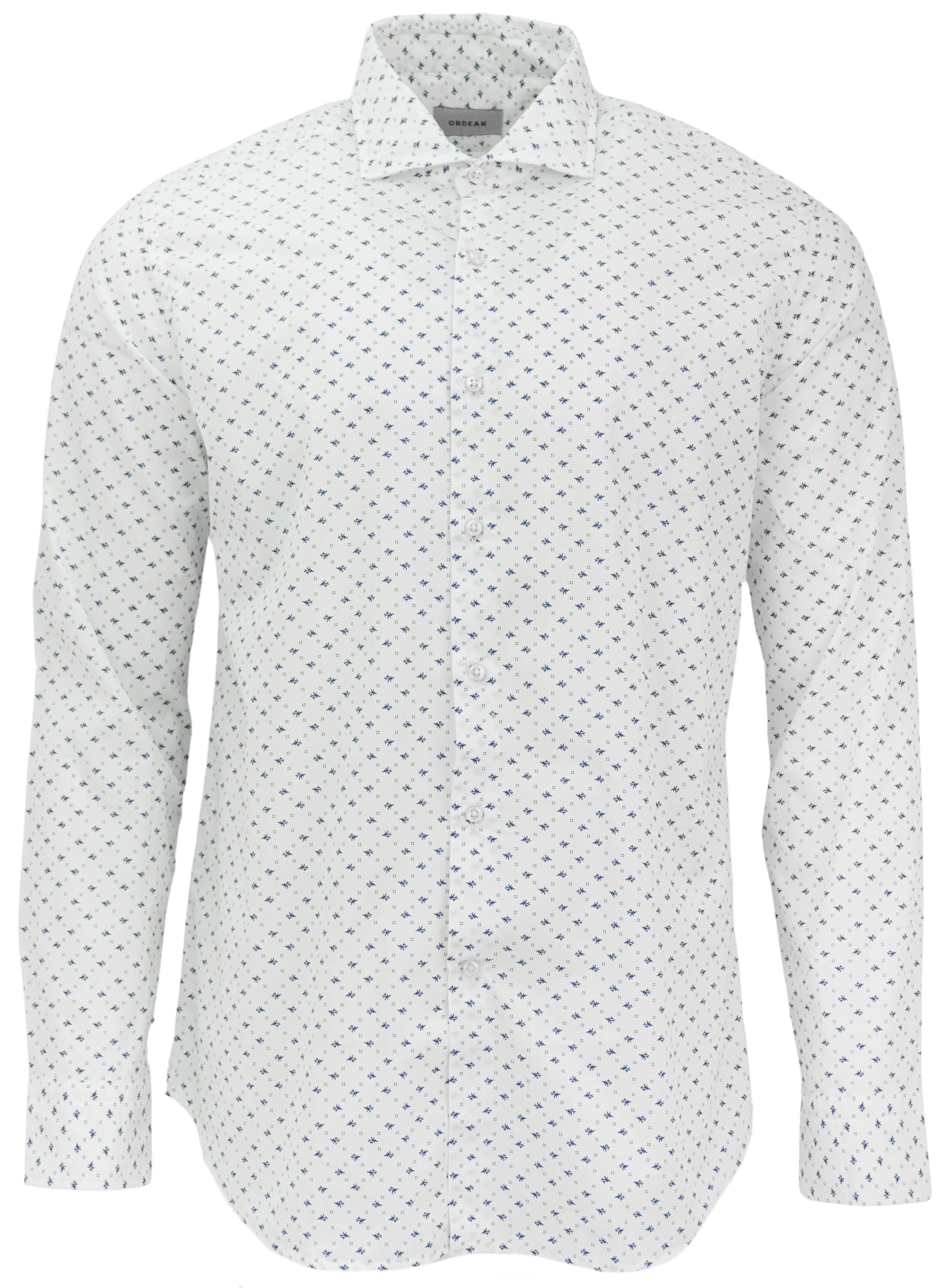 Ordean Printed Button Down Shirt in White and Blue