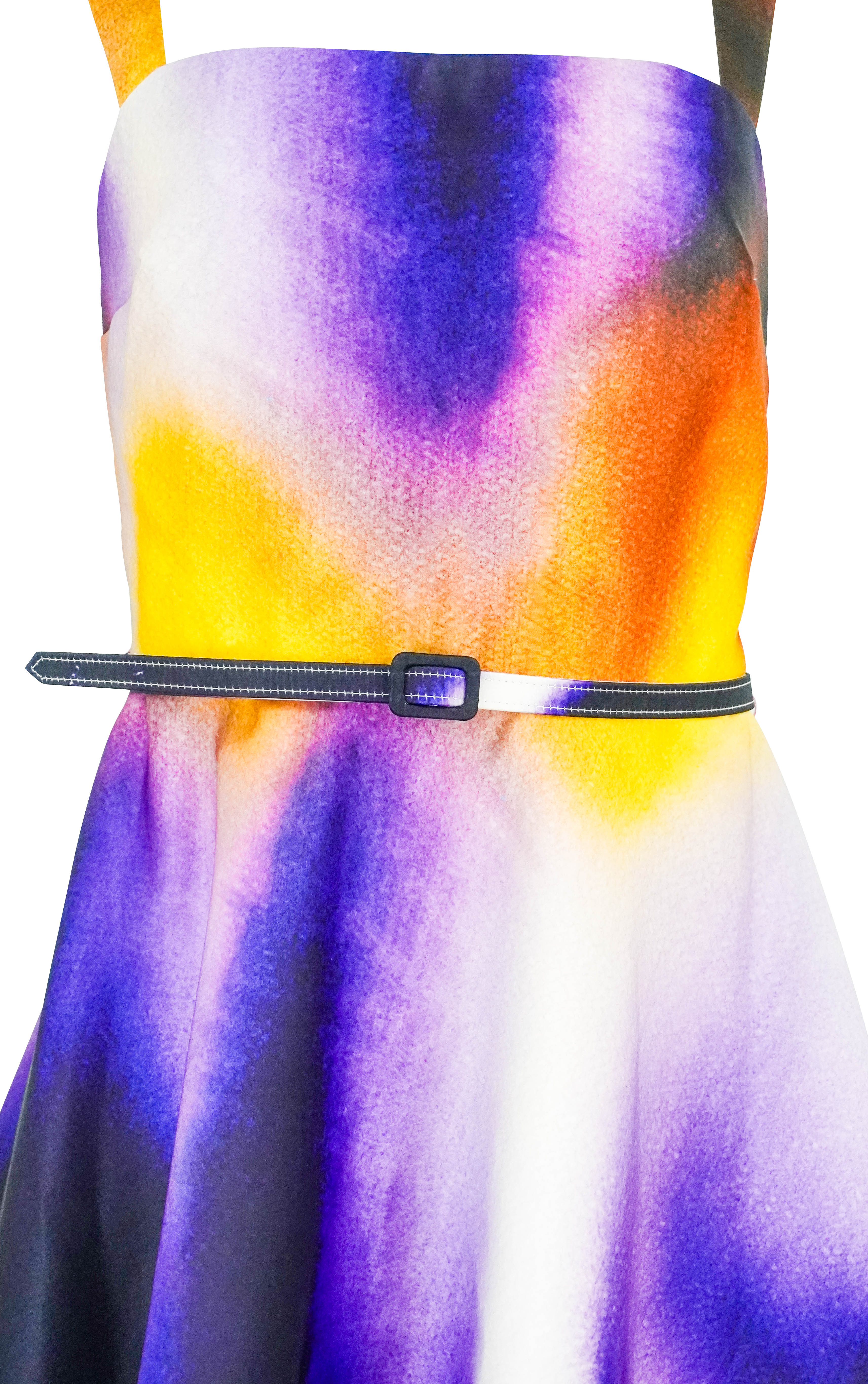 Oscar de la Renta Abstract Orchid Print Satin Dress in Purple Multi - Image 4