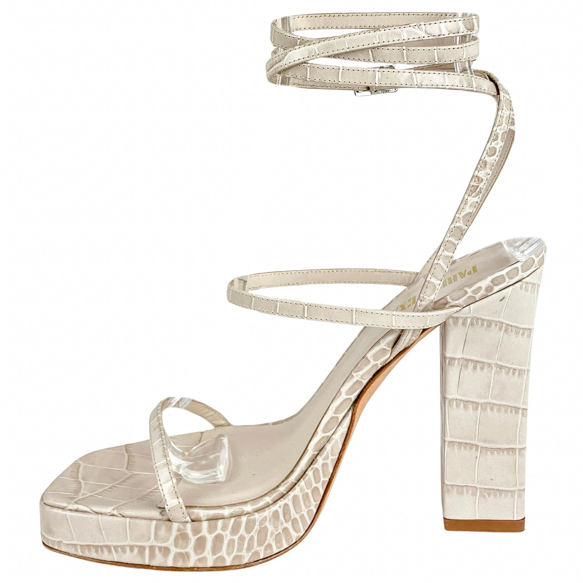 Paris Texas Croc Embossed Platform Sandals in Beige - Image 2