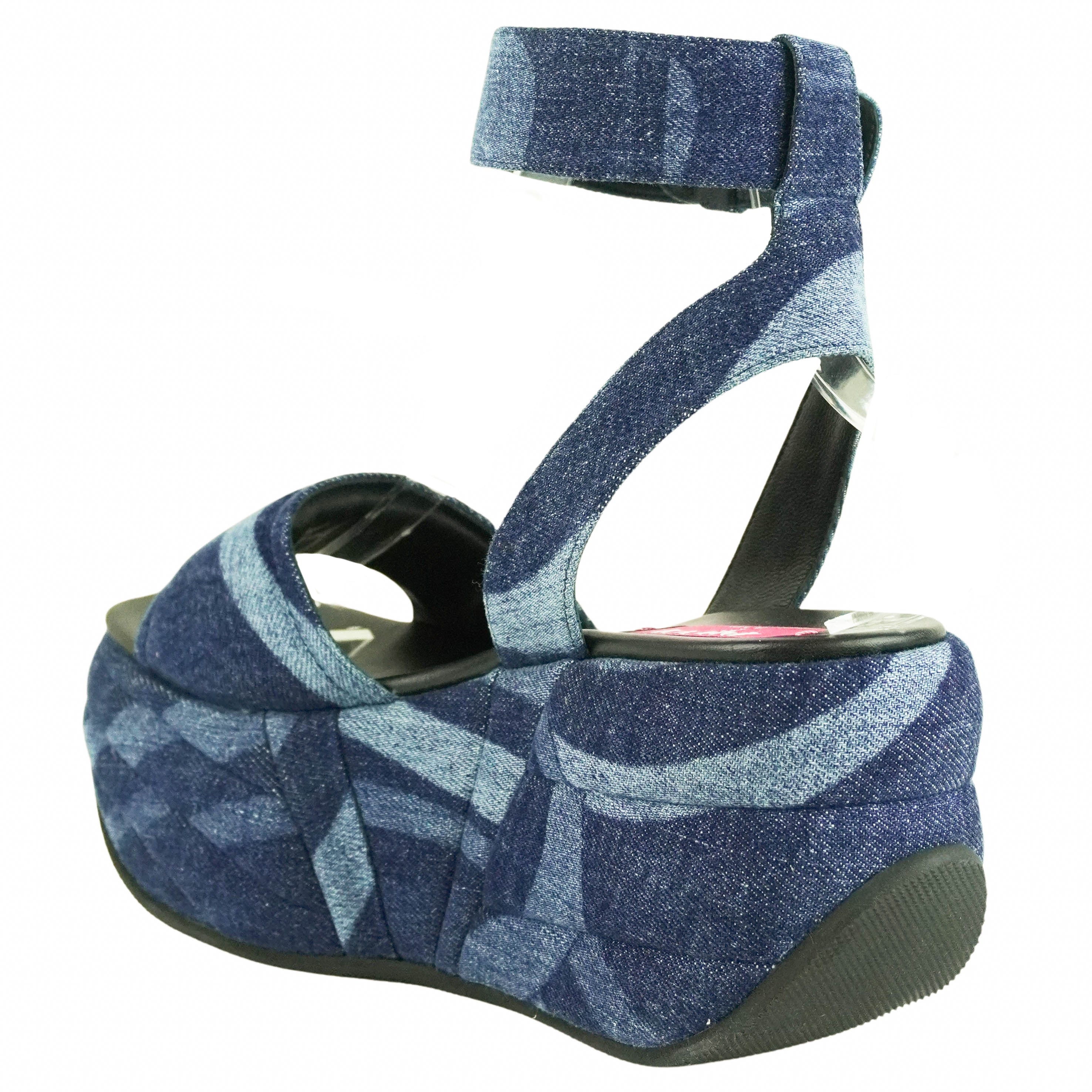 Pucci Quilted Denim Platform Sandals in Blue - Image 5