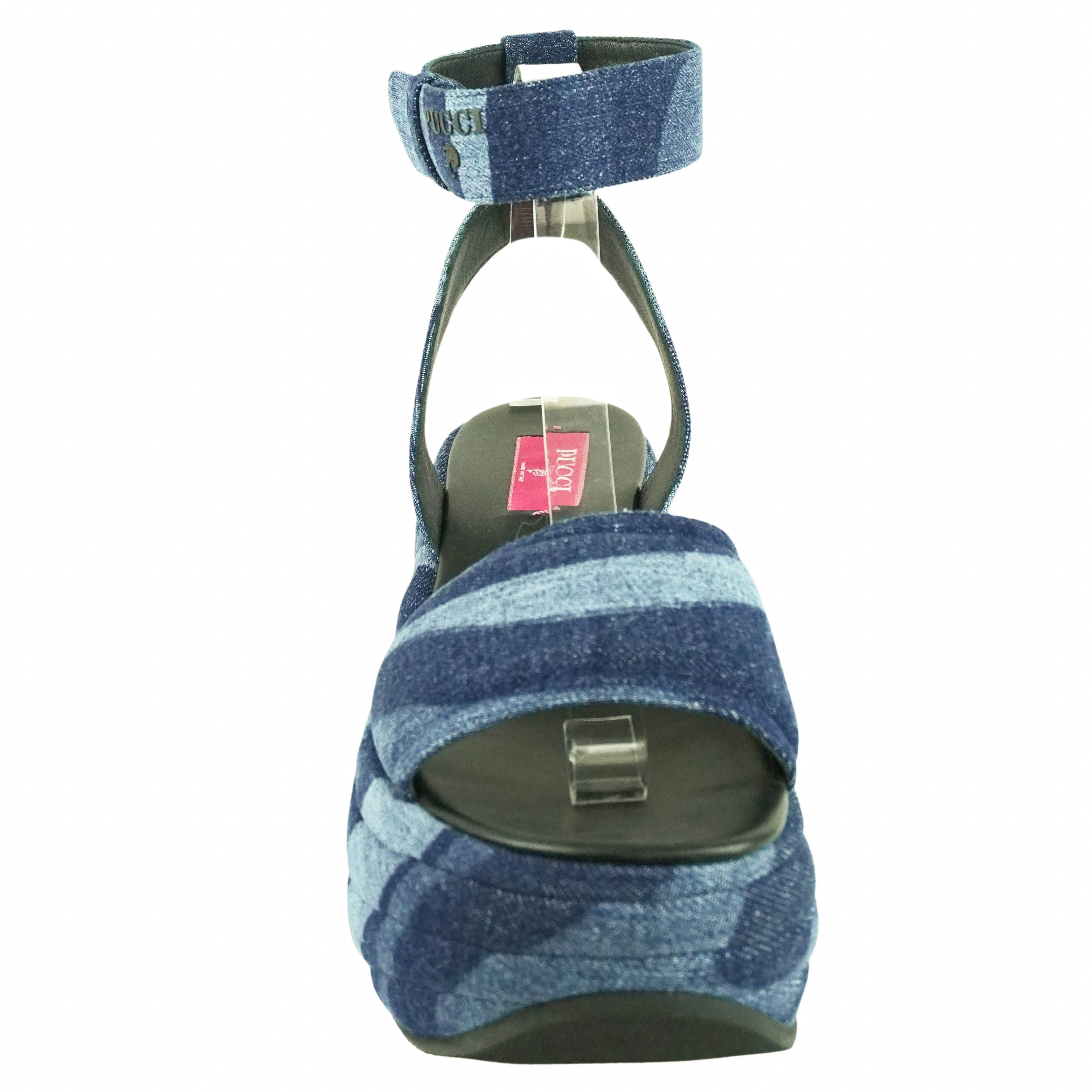 Pucci Quilted Denim Platform Sandals in Blue - Image 6