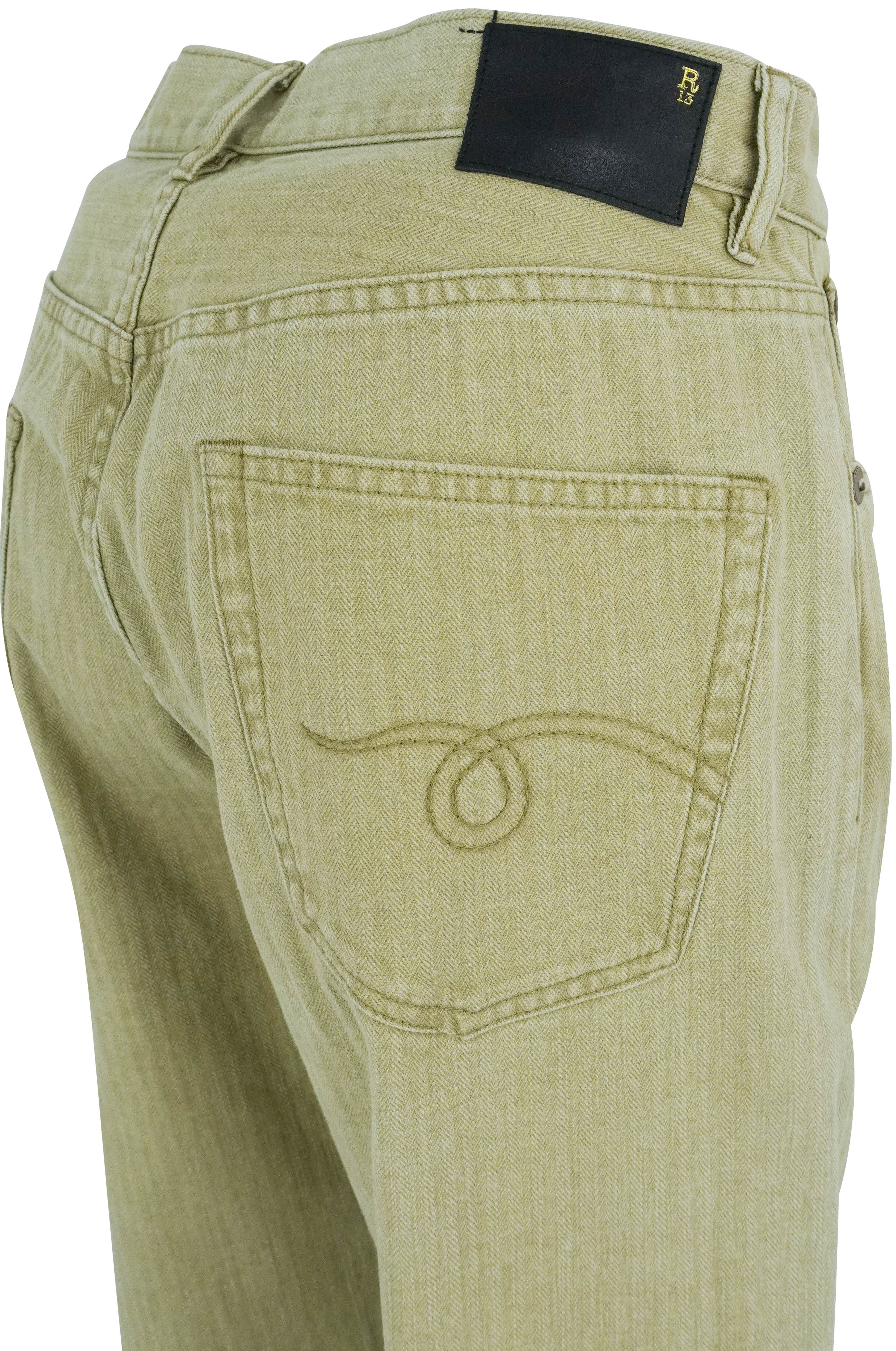 R13 Ex Boyfriend Jeans in Khaki Herringbone Twill - Image 4
