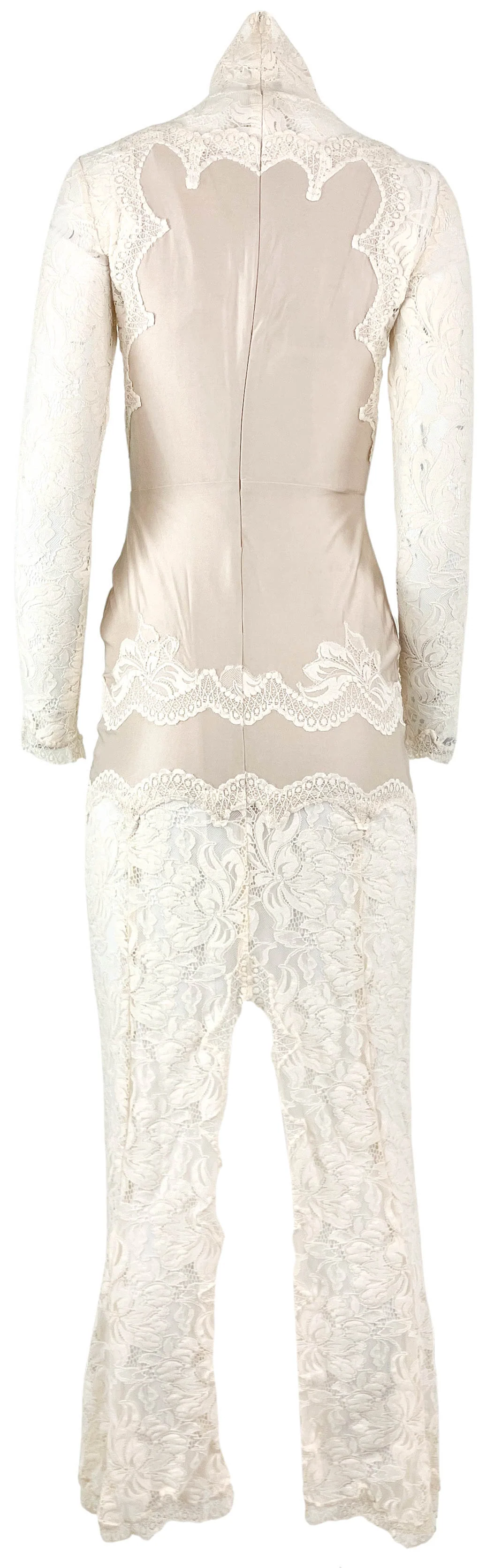 Rabanne Lace Paneled Satin Dress in Cream - Image 2