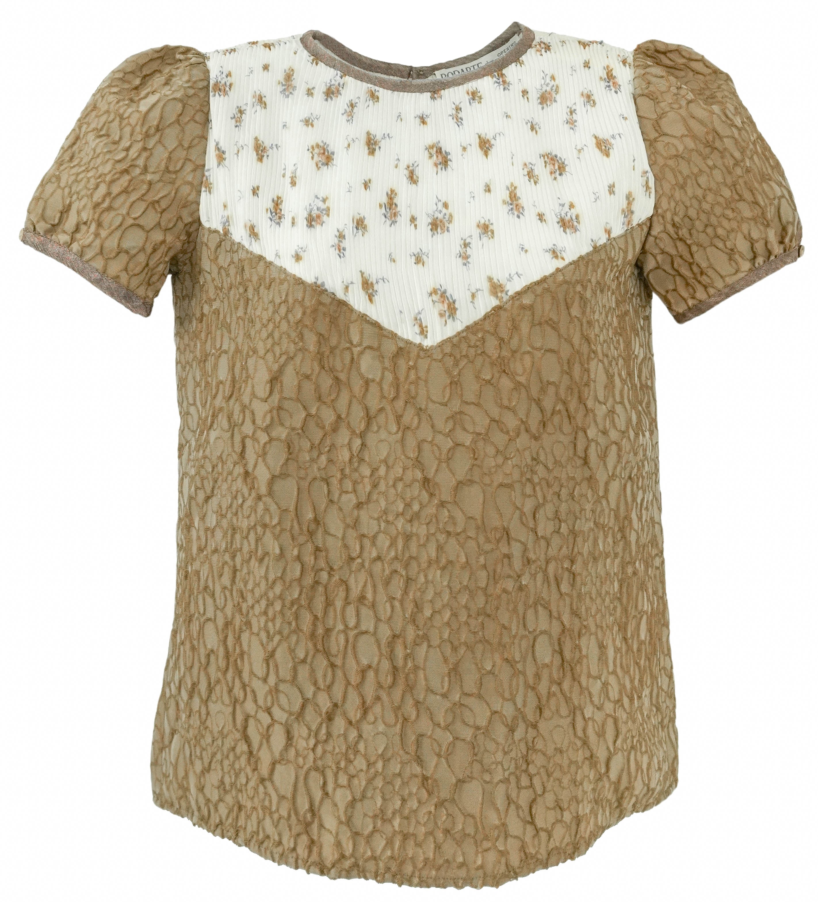 Rodarte x Opening Ceremony Multi-Fabric Short Sleeve Blouse in Brown