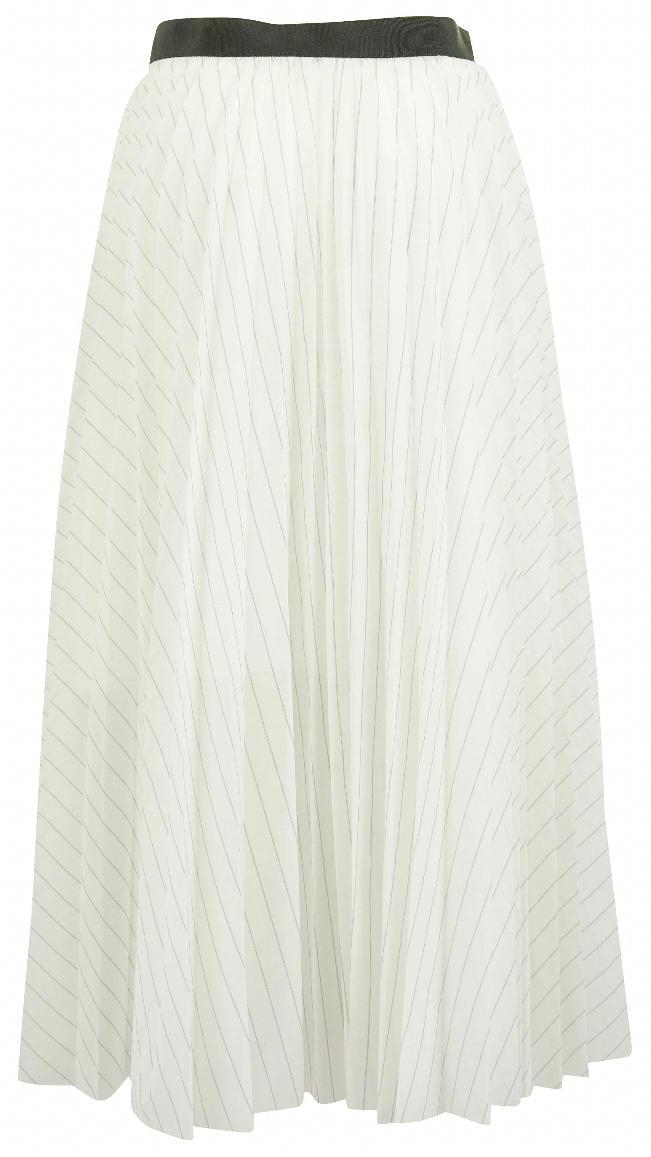 Sacai Pinstripe Pleated Skirt in White and Black - Image 2