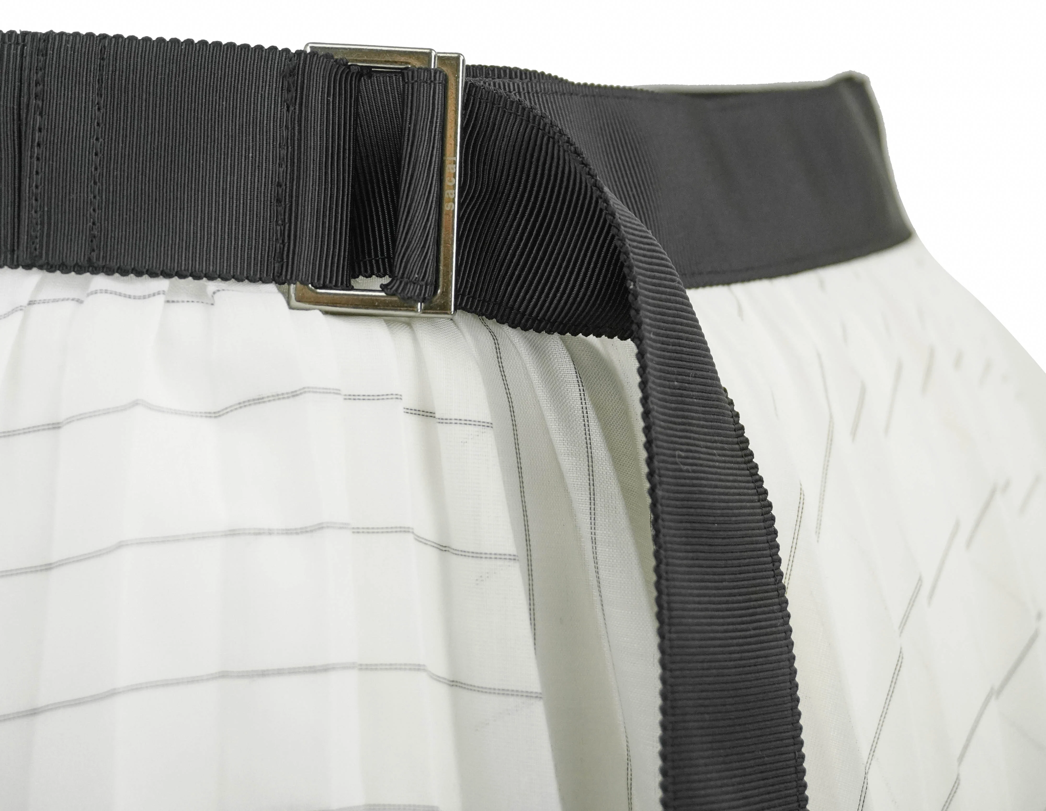 Sacai Pinstripe Pleated Skirt in White and Black - Image 3