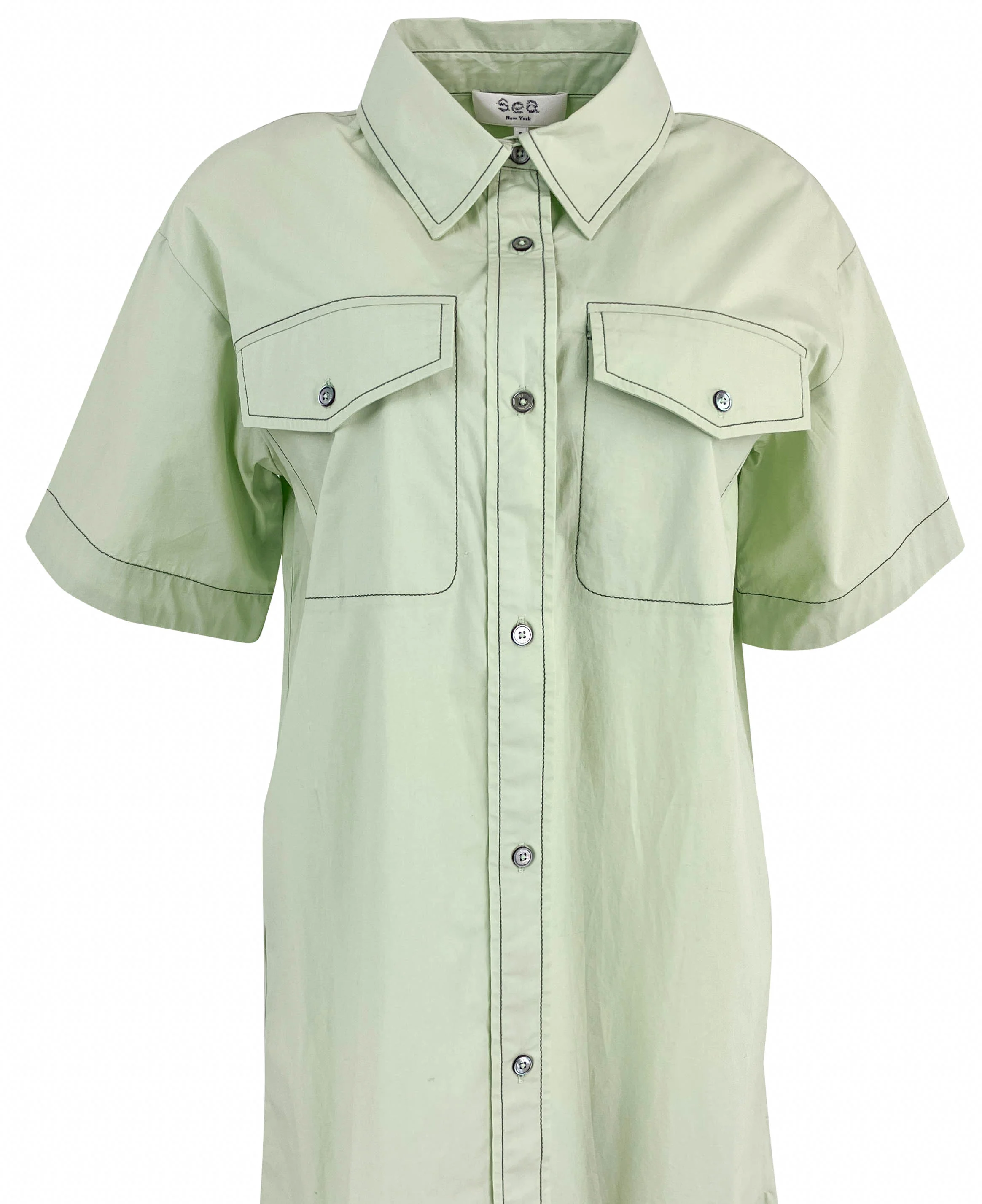 Sea New York Cotton Shirt Dress in Green - Image 3